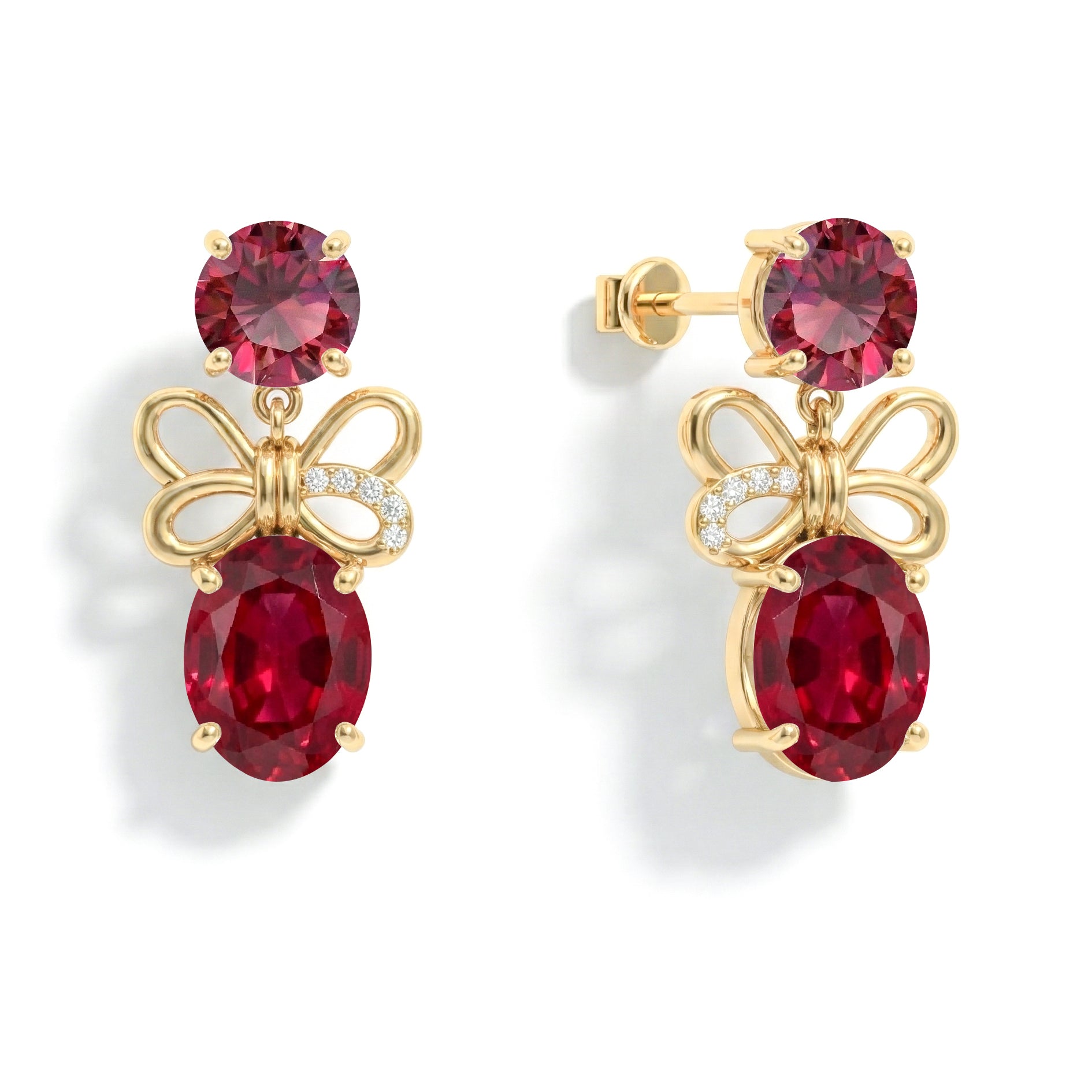 Ruby Round and Oval Stud Earring in 925 Sterling Silver 6 MM 5-ct.