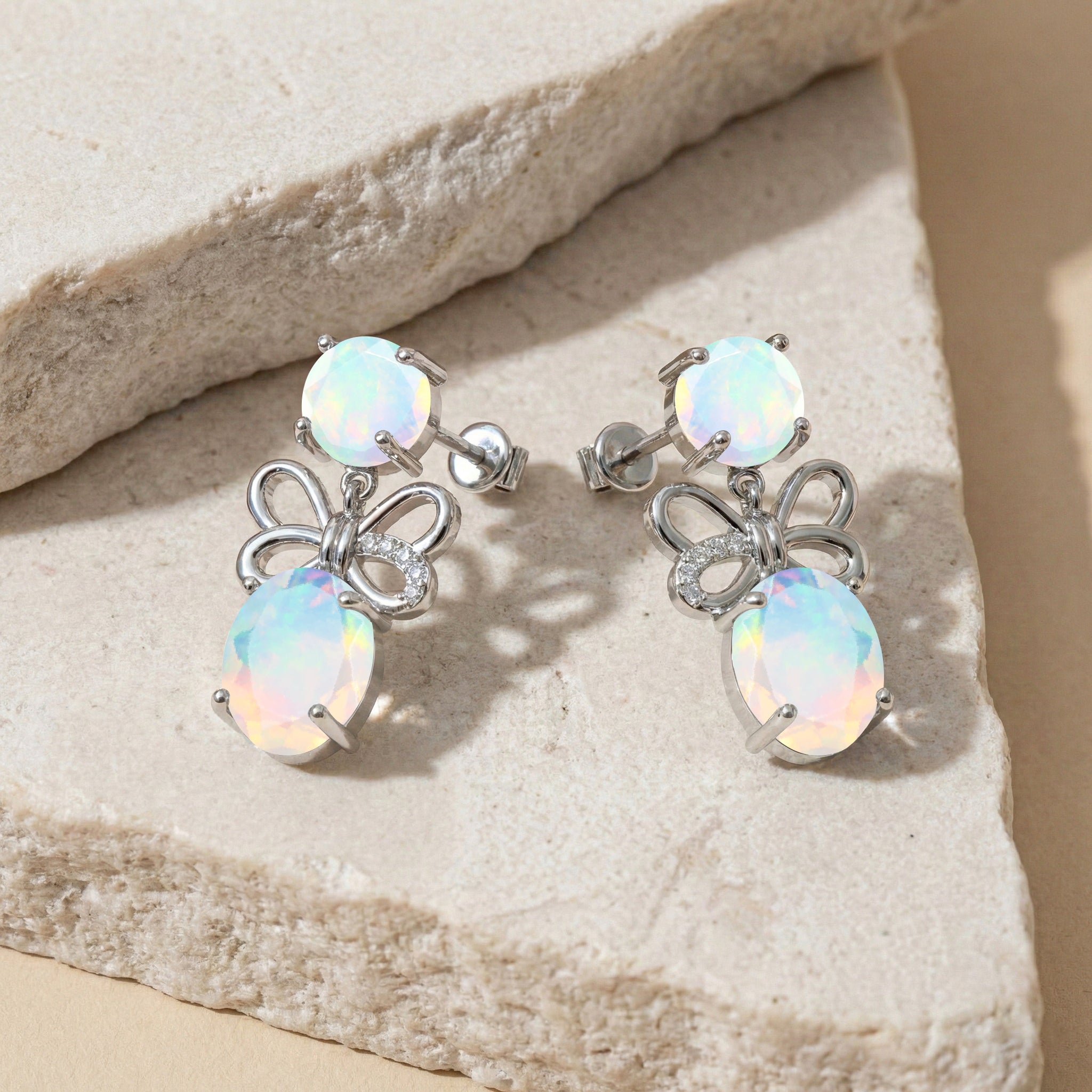 White Opal Round and Oval Stud Earring in 925 Sterling Silver 6 MM 5-ct.
