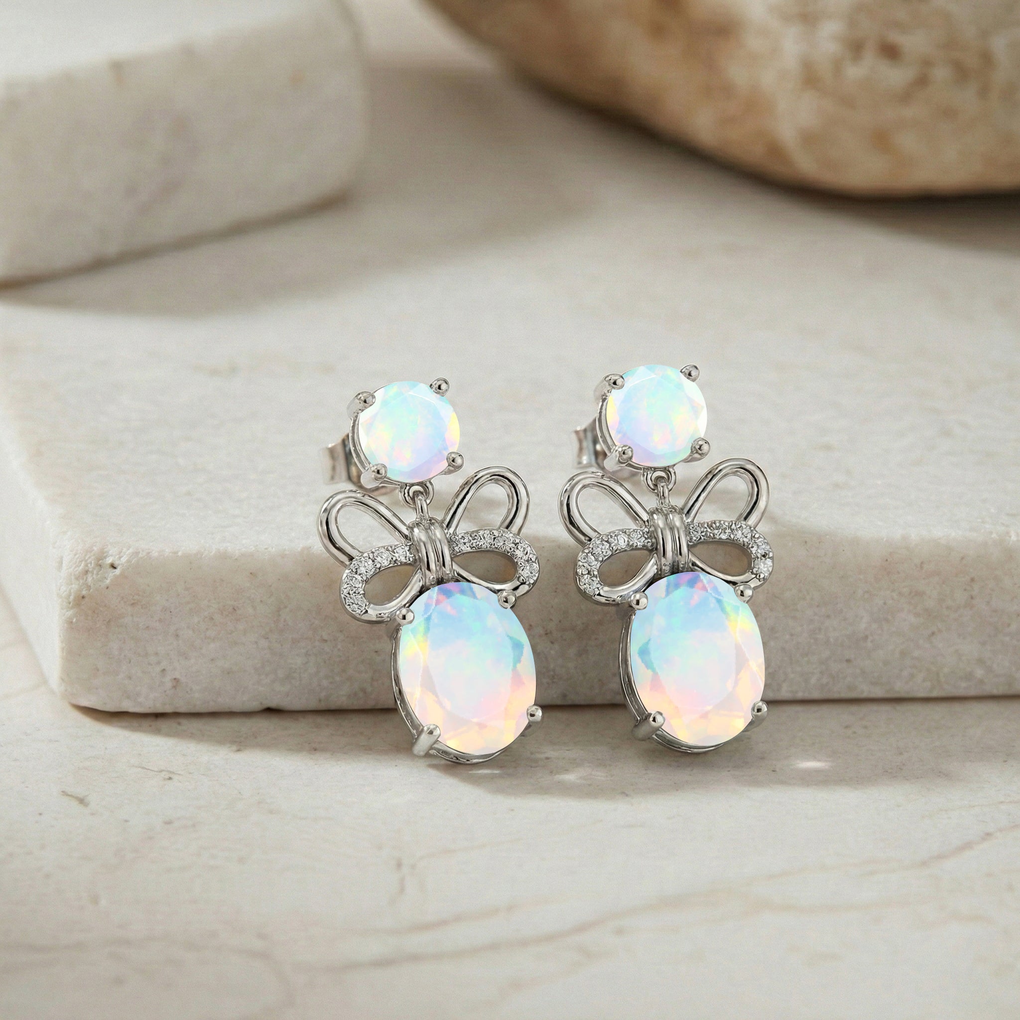White Opal Round and Oval Stud Earring in 925 Sterling Silver 6 MM 5-ct.