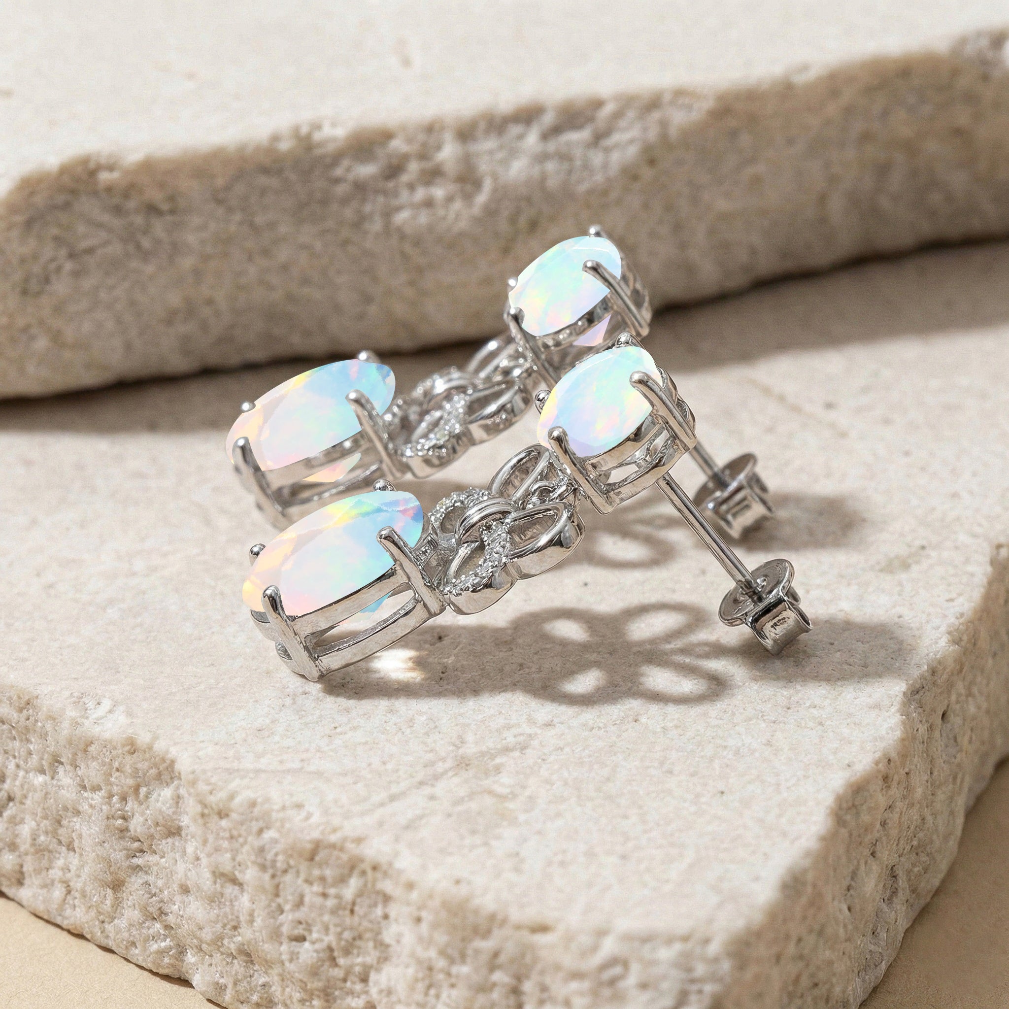 White Opal Round and Oval Stud Earring in 925 Sterling Silver 6 MM 5-ct.