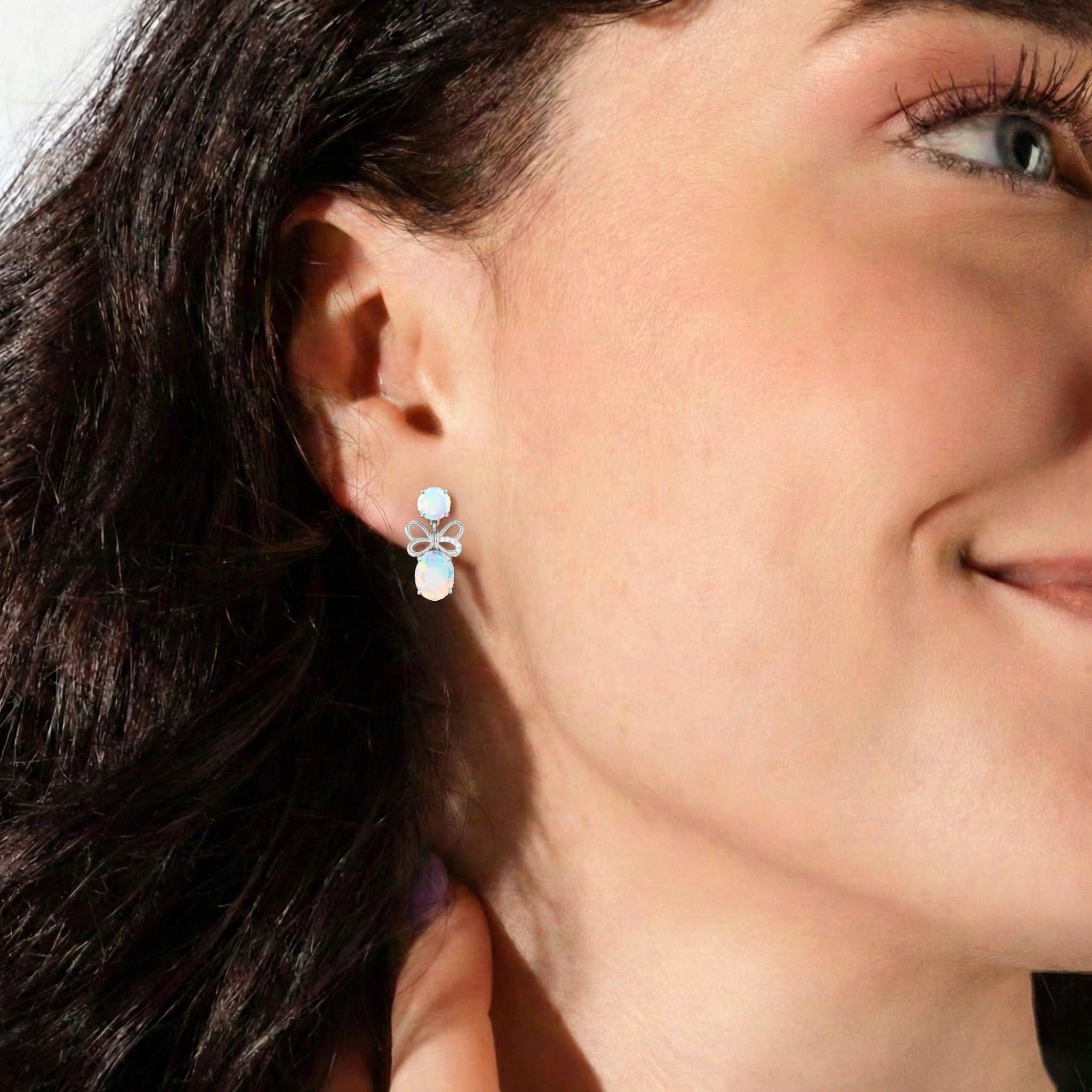 White Opal Round and Oval Stud Earring in 925 Sterling Silver 6 MM 5-ct.