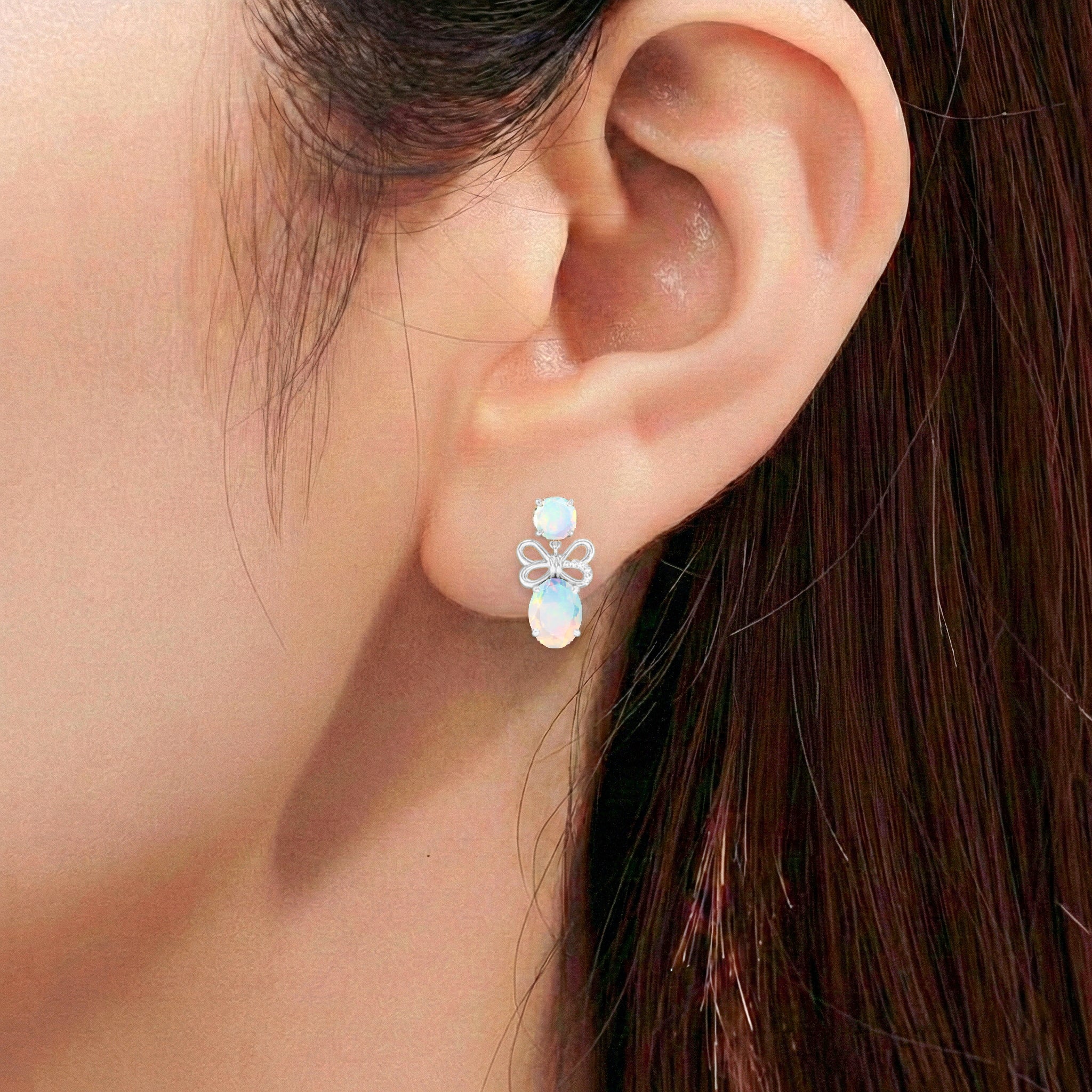 White Opal Round and Oval Stud Earring in 925 Sterling Silver 6 MM 5-ct.