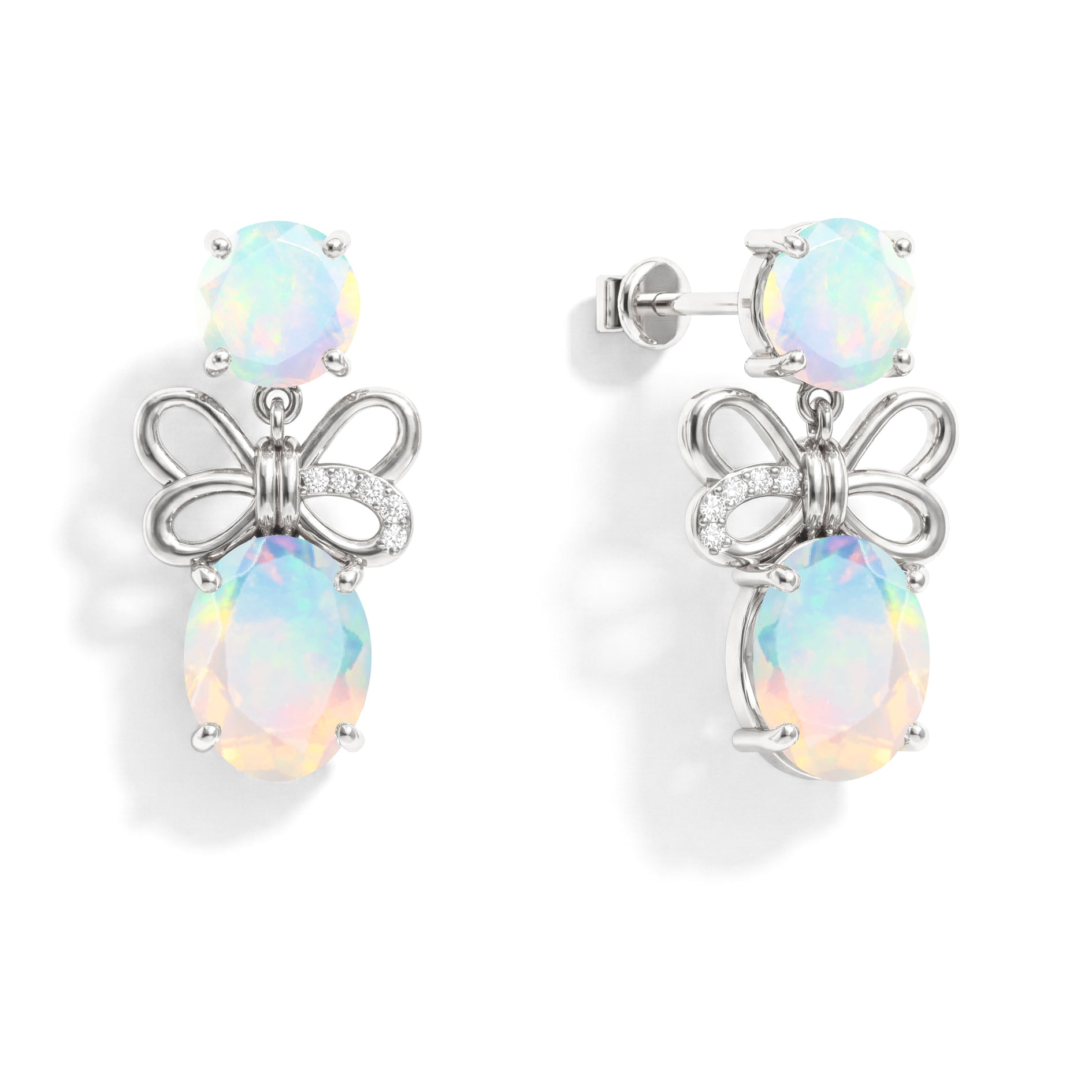 White Opal Round and Oval Stud Earring in 925 Sterling Silver 6 MM 5-ct.