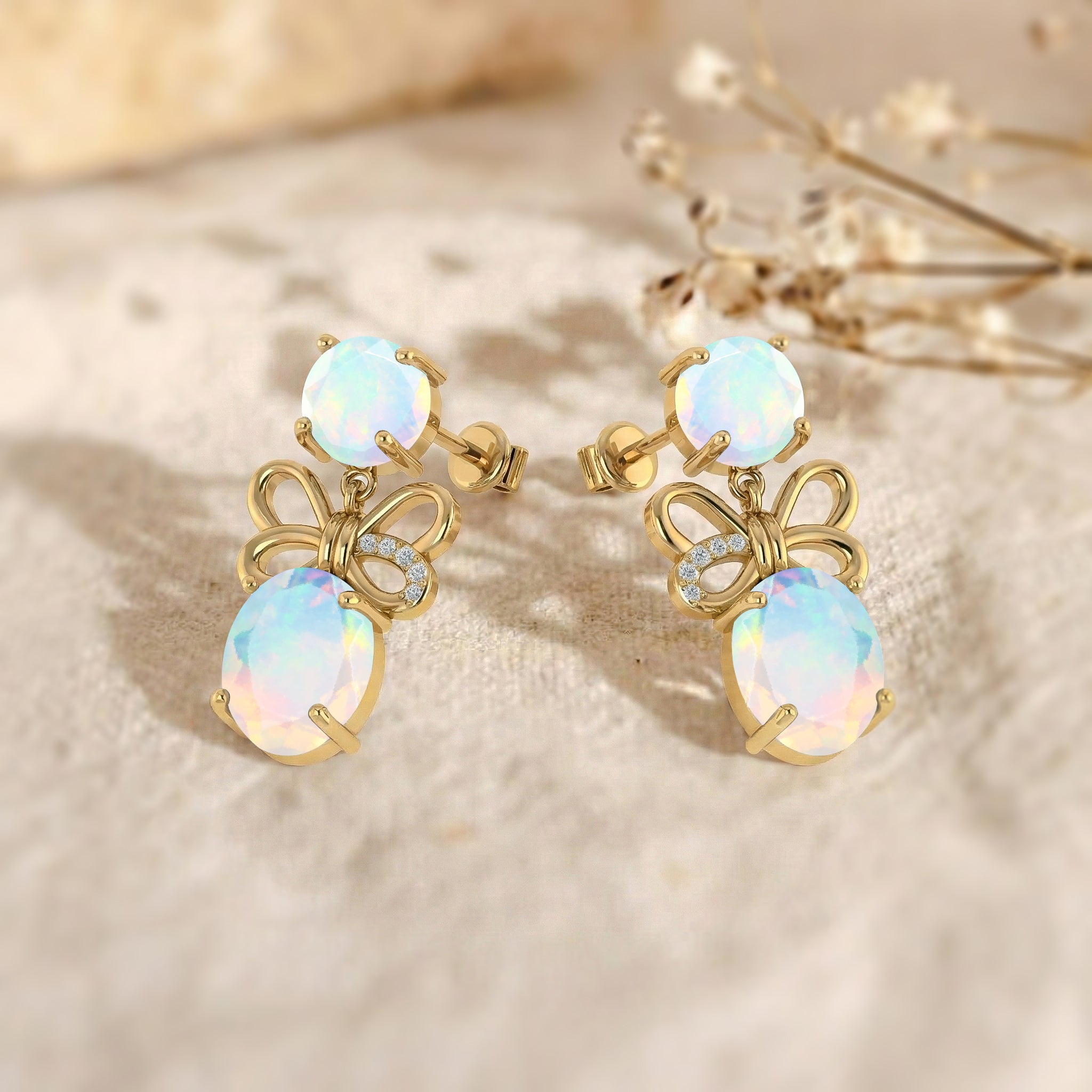 White Opal Round and Oval Stud Earring in 925 Sterling Silver 6 MM 5-ct.
