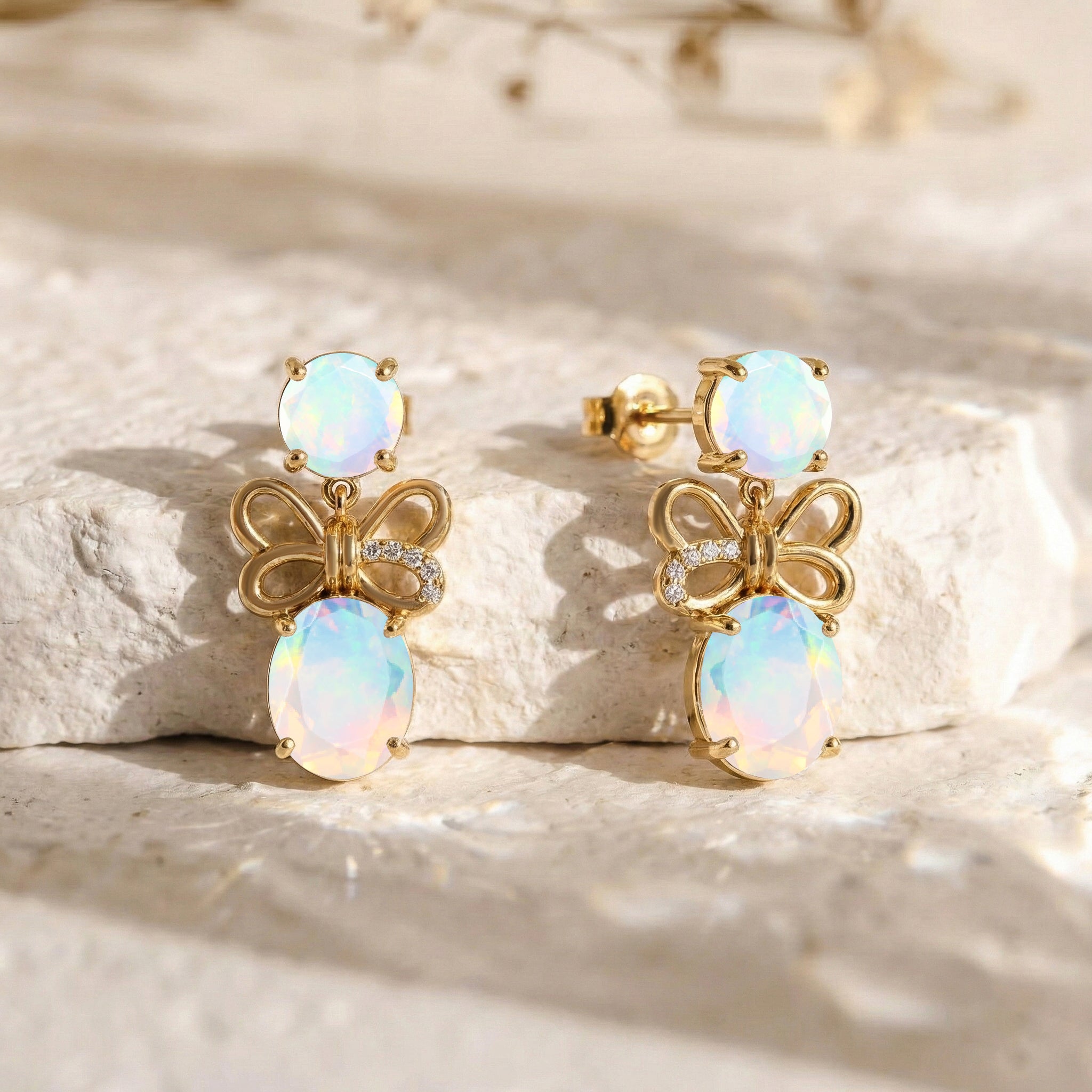 White Opal Round and Oval Stud Earring in 925 Sterling Silver 6 MM 5-ct.