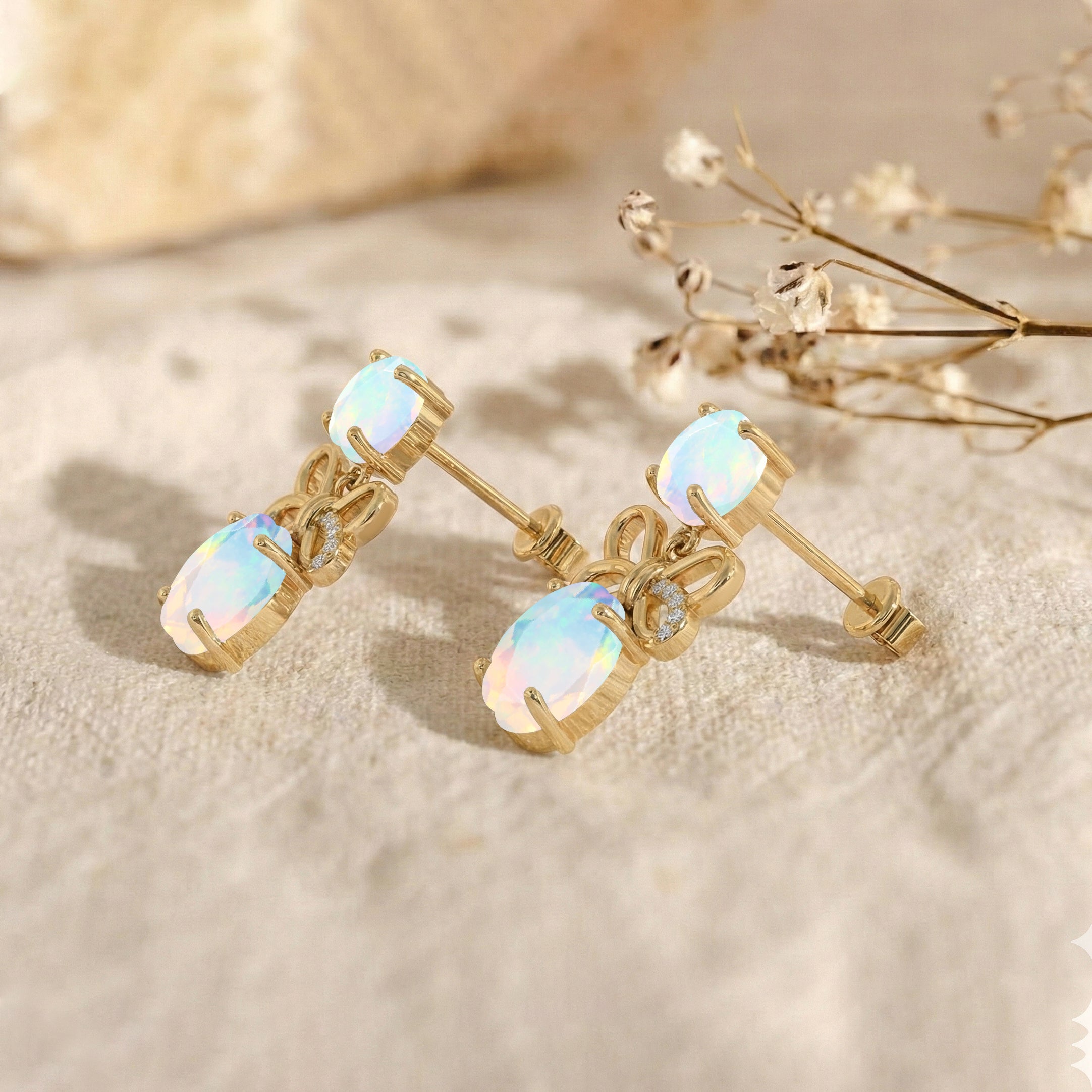 White Opal Round and Oval Stud Earring in 925 Sterling Silver 6 MM 5-ct.