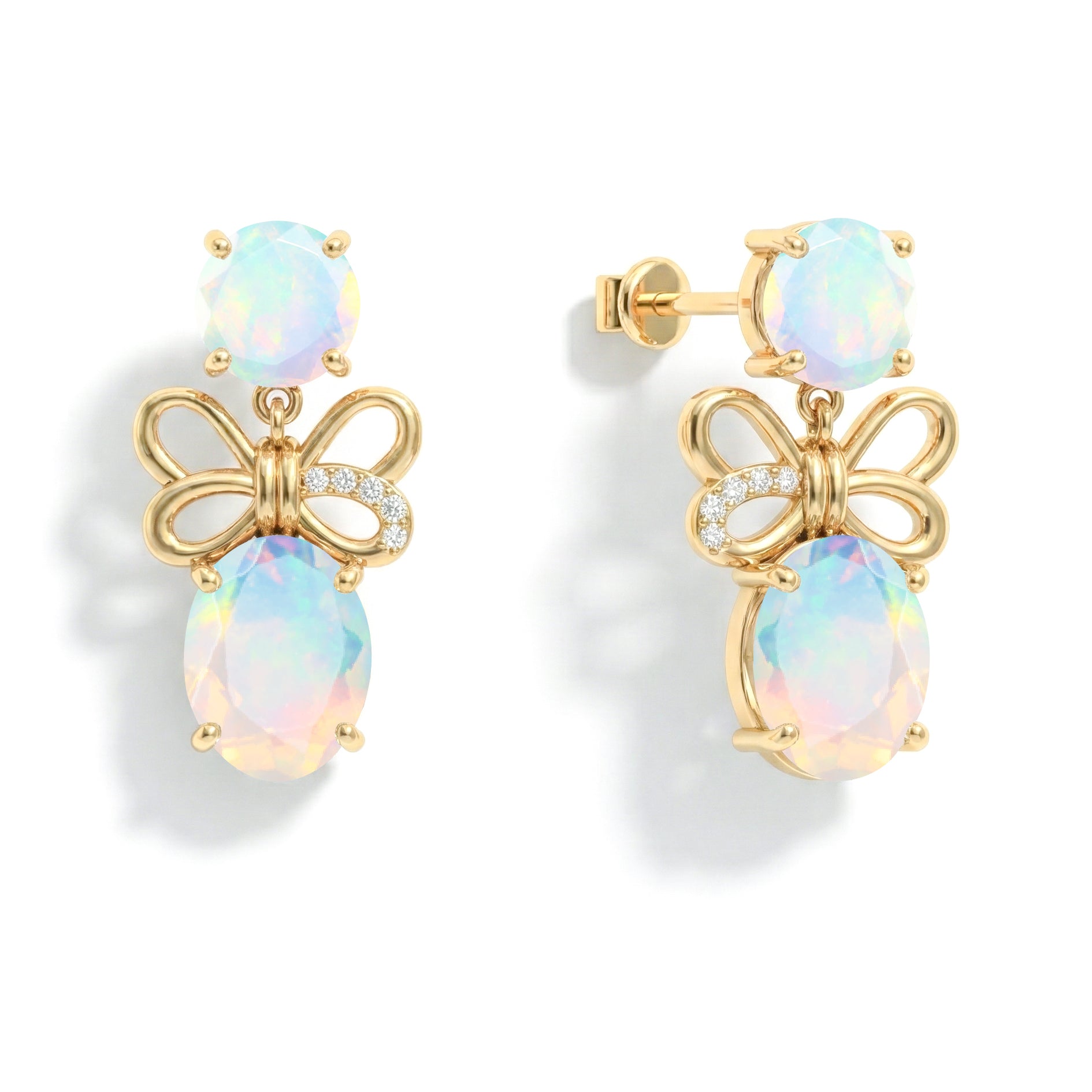 White Opal Round and Oval Stud Earring in 925 Sterling Silver 6 MM 5-ct.