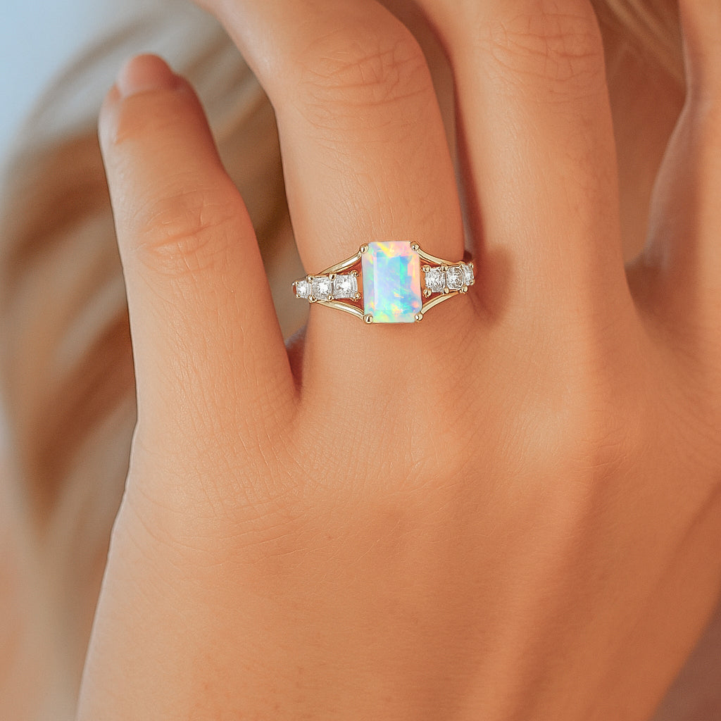 White Ethiopian Opal Octagon Gemstone Statement Ring