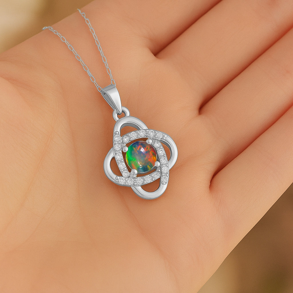 Fire Black Opal Gemstone Statement Pendant Necklace