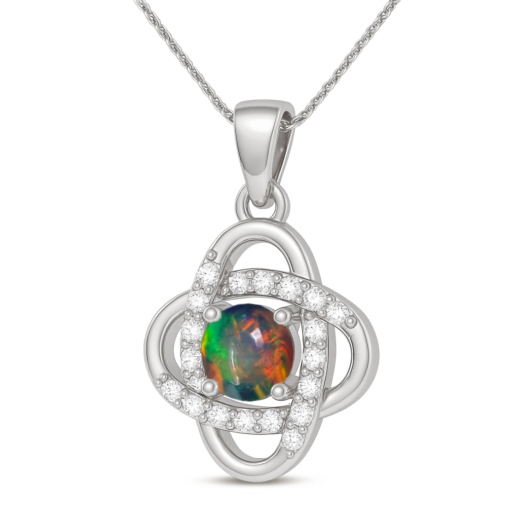 Fire Black Opal Gemstone Statement Pendant Necklace