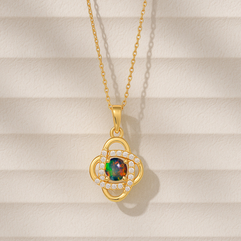 Fire Black Opal Gemstone Statement Pendant Necklace