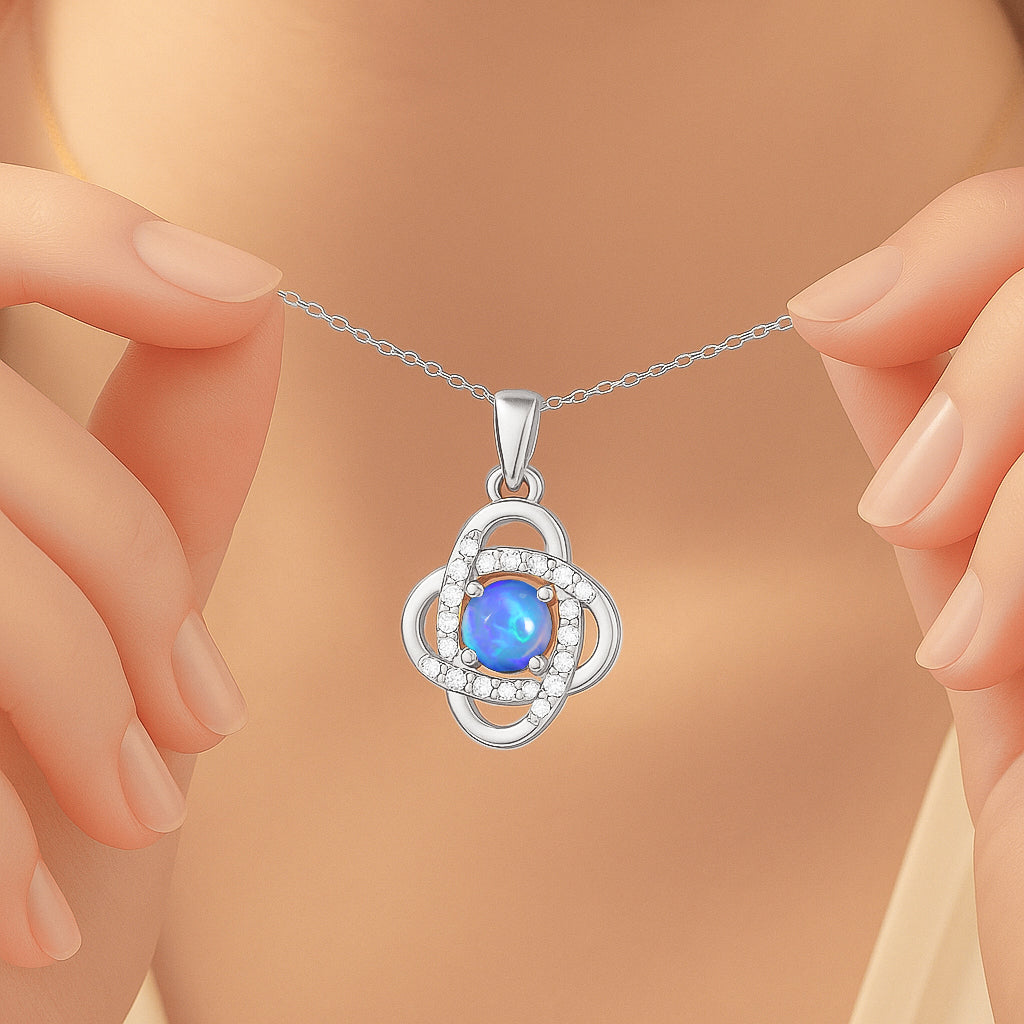 Fire Blue Opal Gemstone Statement Pendant Necklace