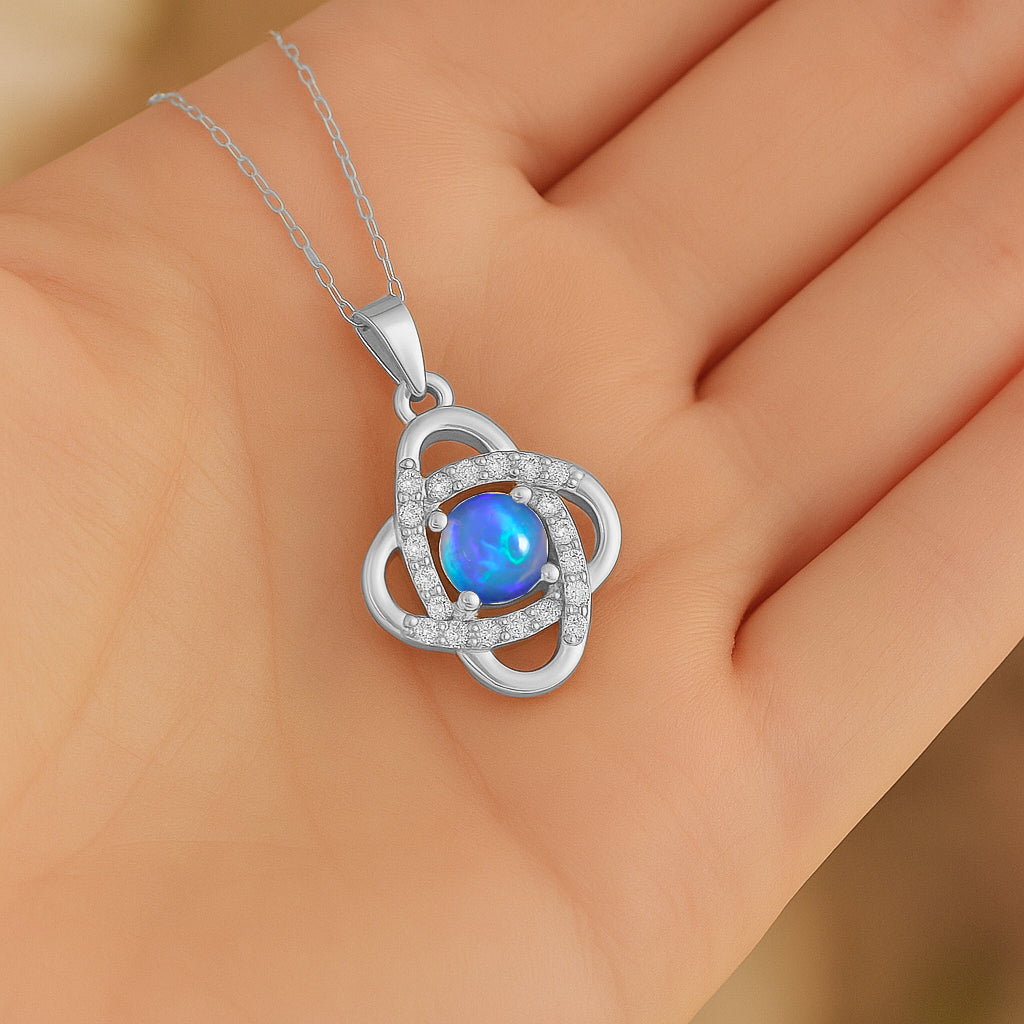 Fire Blue Opal Gemstone Statement Pendant Necklace