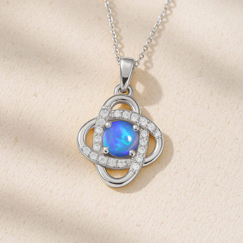 Fire Blue Opal Gemstone Statement Pendant Necklace