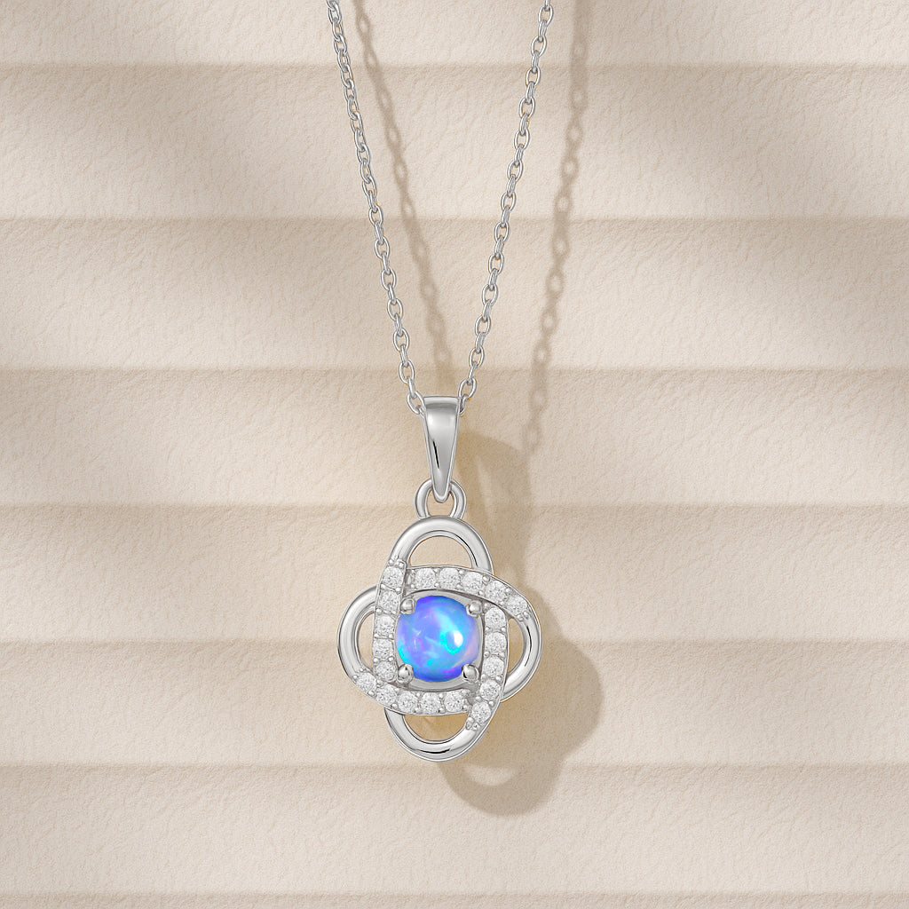 Fire Blue Opal Gemstone Statement Pendant Necklace