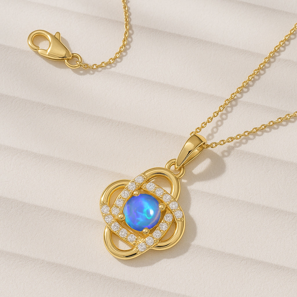 Fire Blue Opal Gemstone Statement Pendant Necklace
