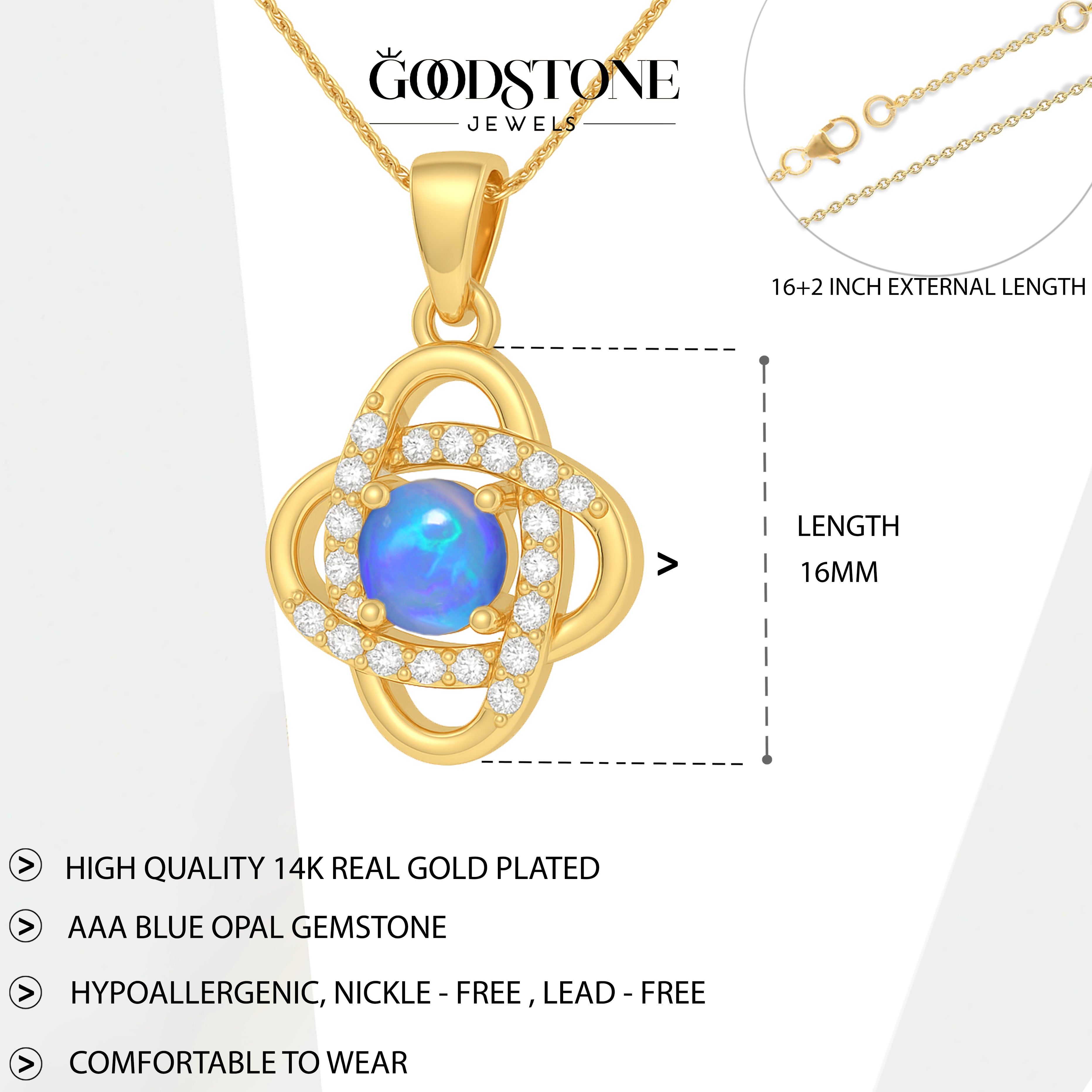 Fire Blue Opal Gemstone Statement Pendant Necklace