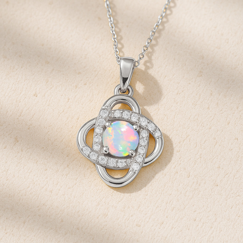 Natural Multifire White Opal Statement Pendant Necklace