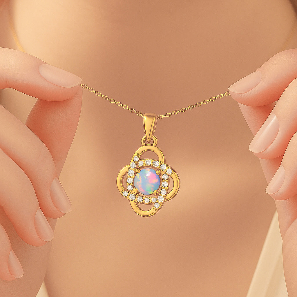 Natural Multifire White Opal Statement Pendant Necklace