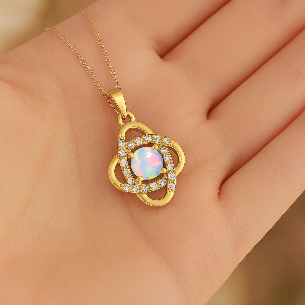 Natural Multifire White Opal Statement Pendant Necklace