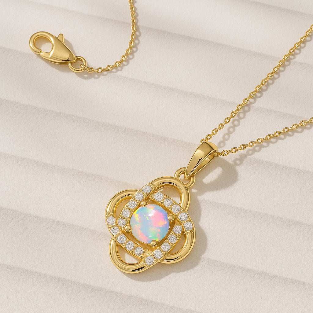 Natural Multifire White Opal Statement Pendant Necklace