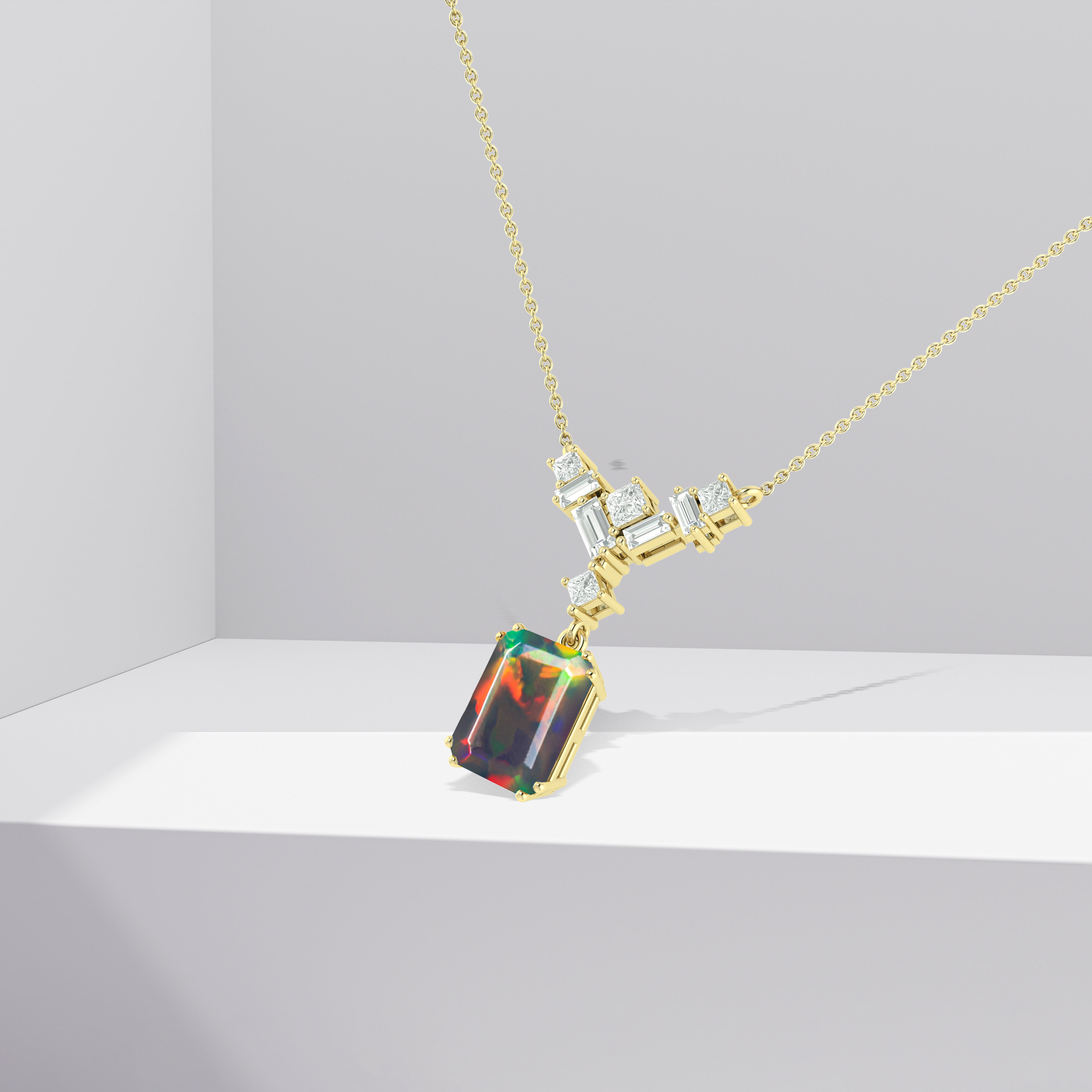 Octagon Multi Fire Opal Pendant Necklace