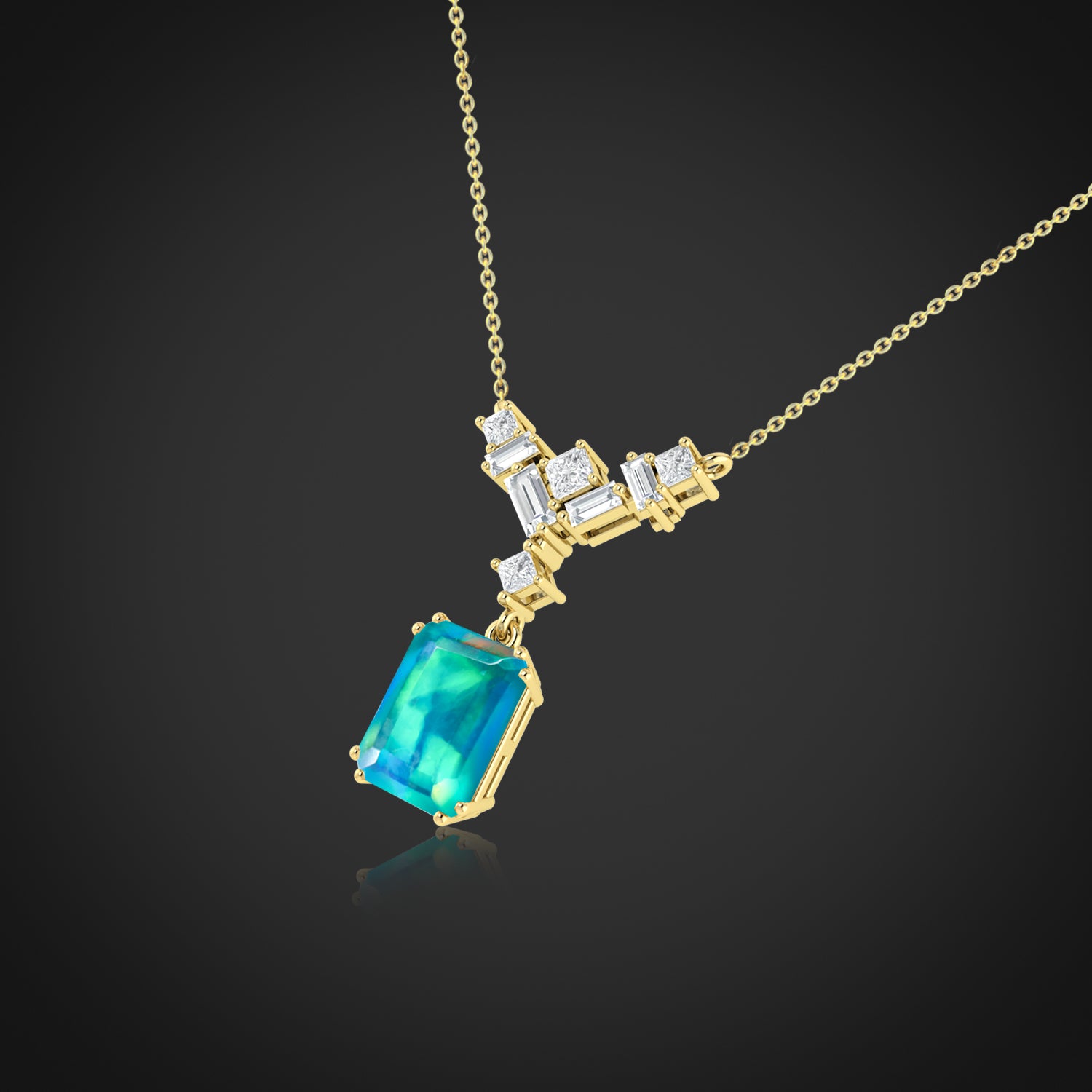 Octagon Multi Fire Opal Pendant Necklace