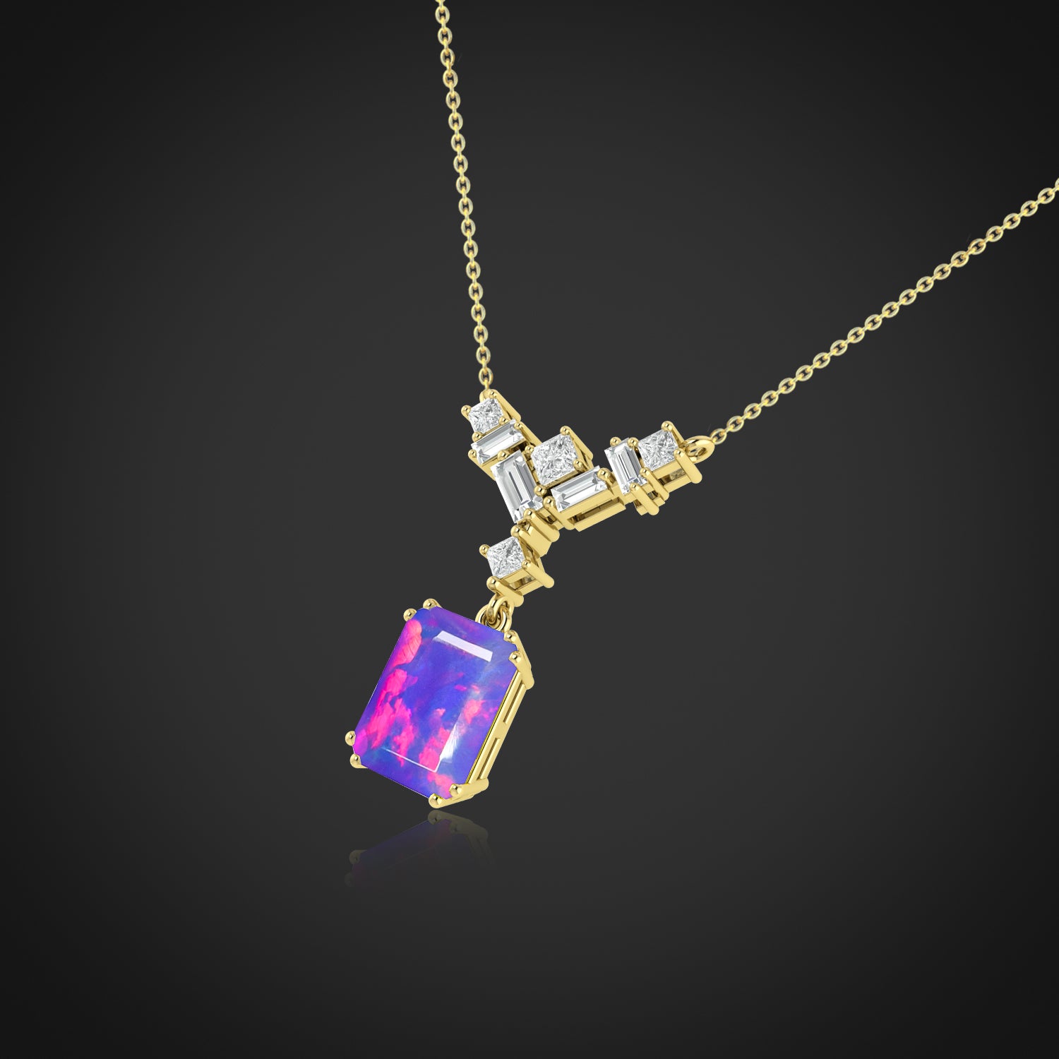 Octagon Multi Fire Opal Pendant Necklace
