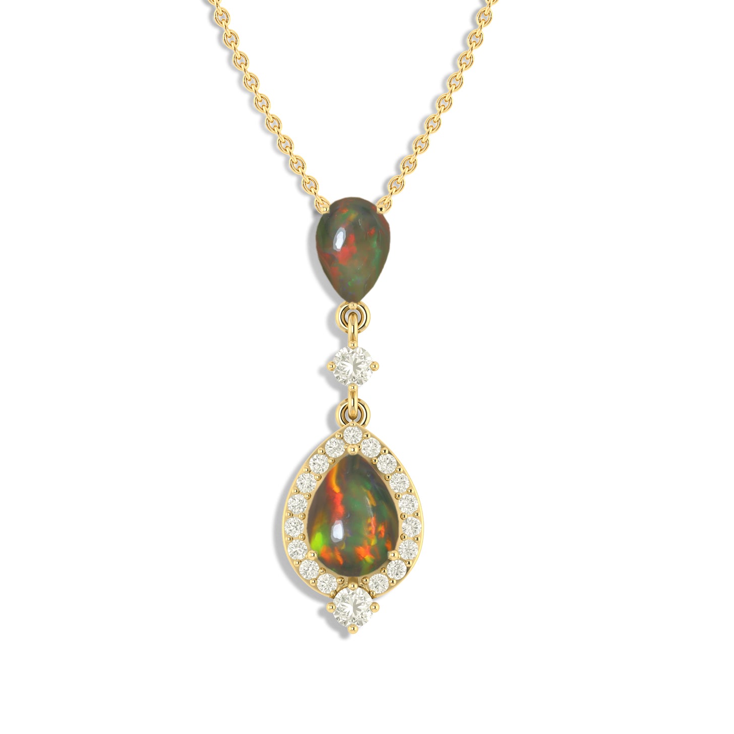 Black Opal Pear Halo Pendant Necklace in 925 Sterling Silver