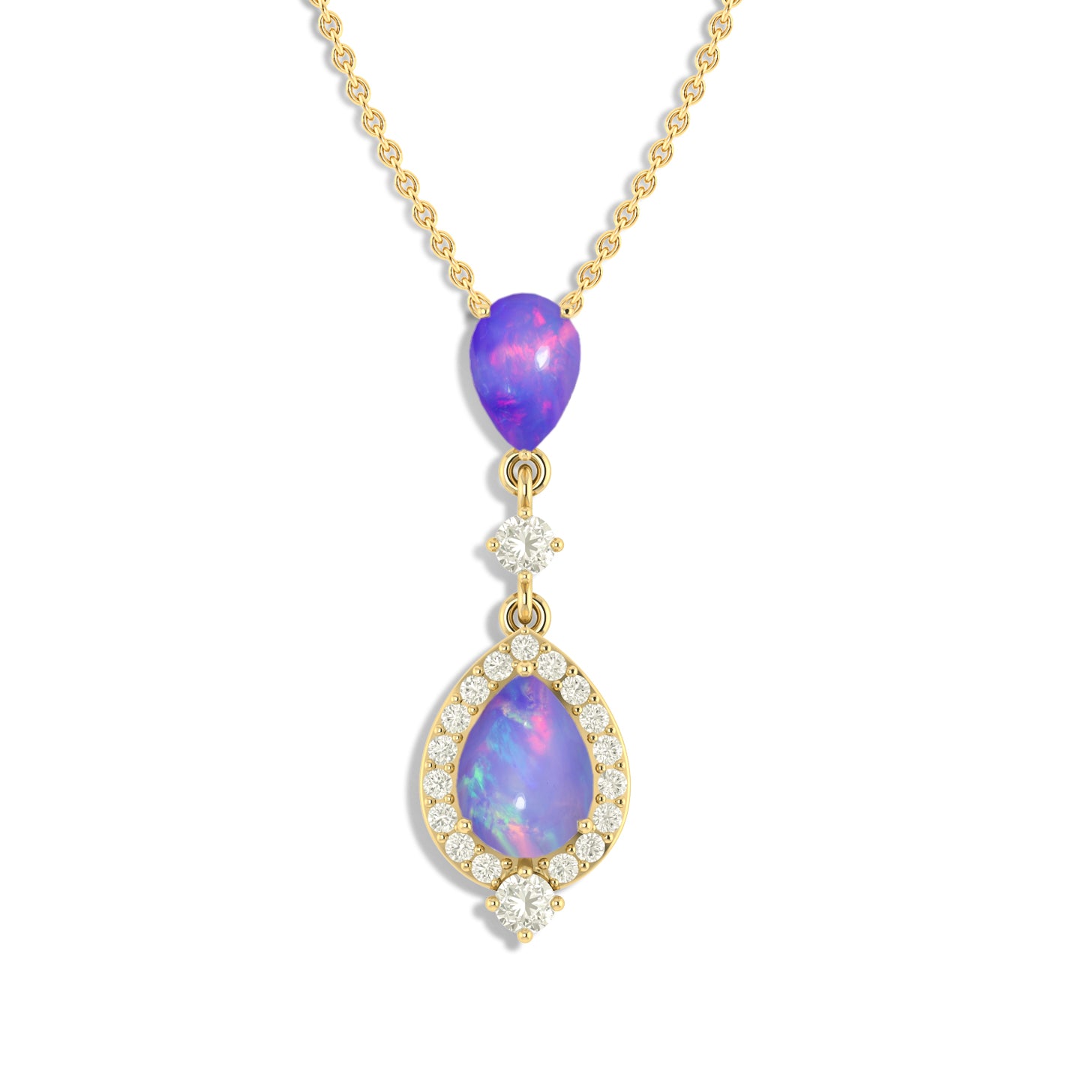 Lavender Opal Pear Halo Pendant Necklace in 925 Sterling Silver