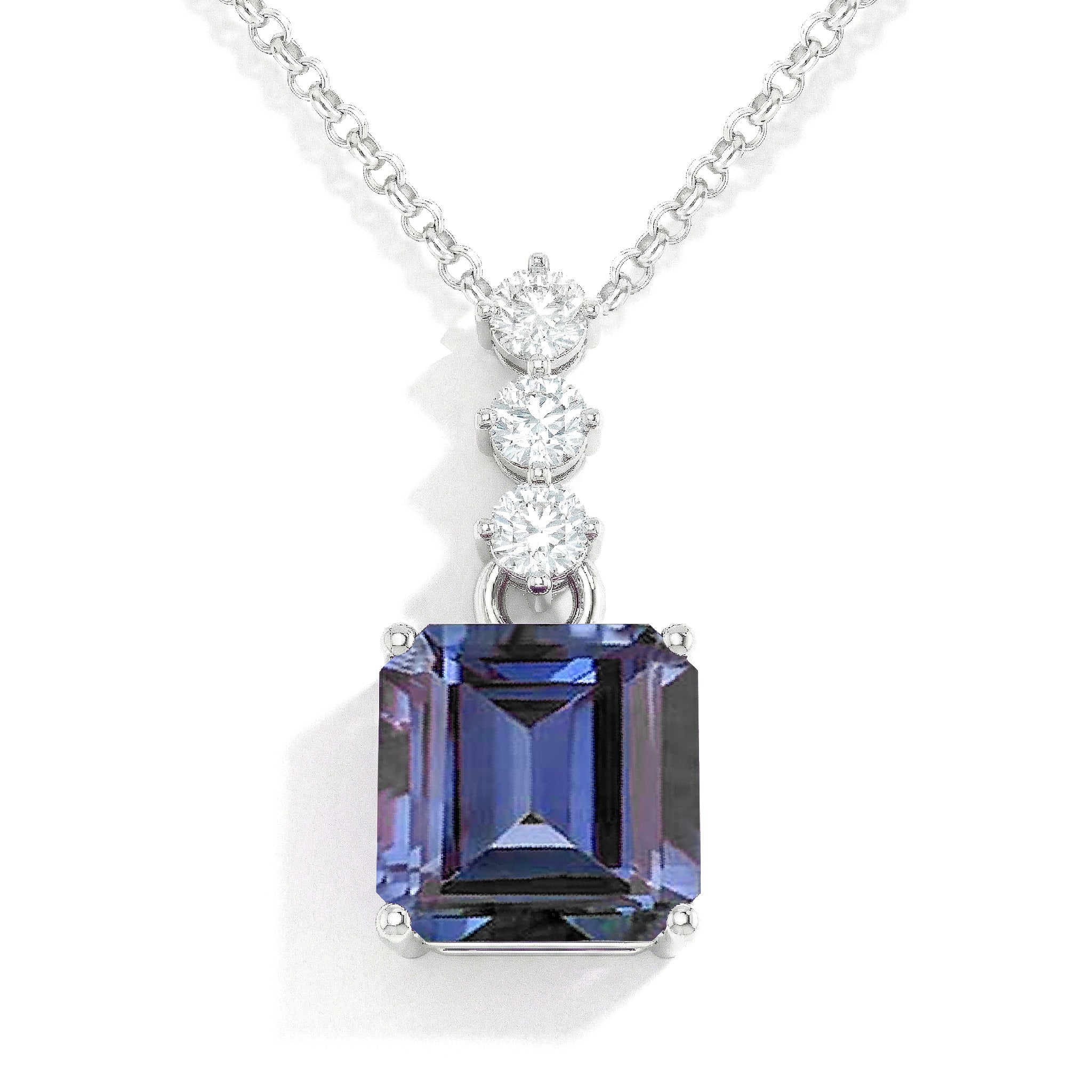 Alexandrite Octagon Solitaire Pendant Necklace in 925 Sterling Silver 8 MM 2ct