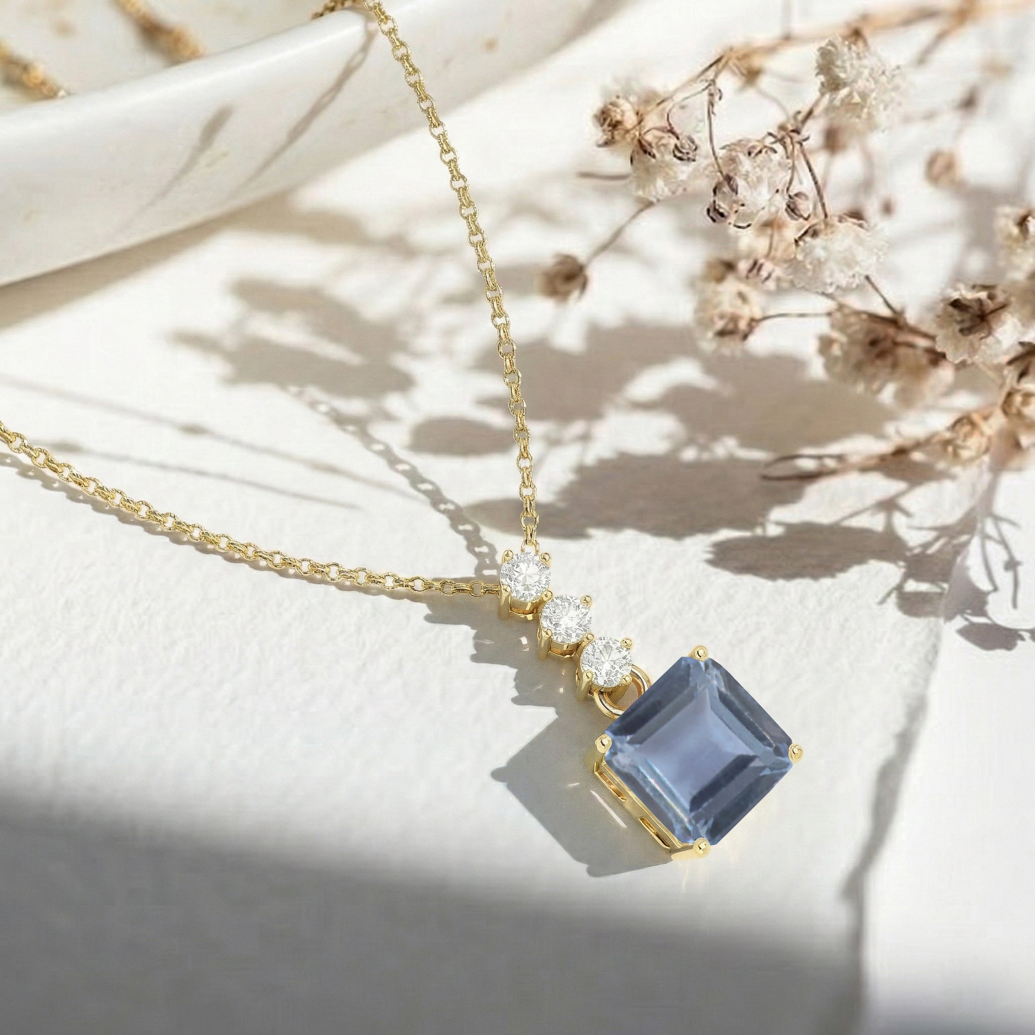 Alexandrite Octagon Solitaire Pendant Necklace in 925 Sterling Silver 8 MM 2ct