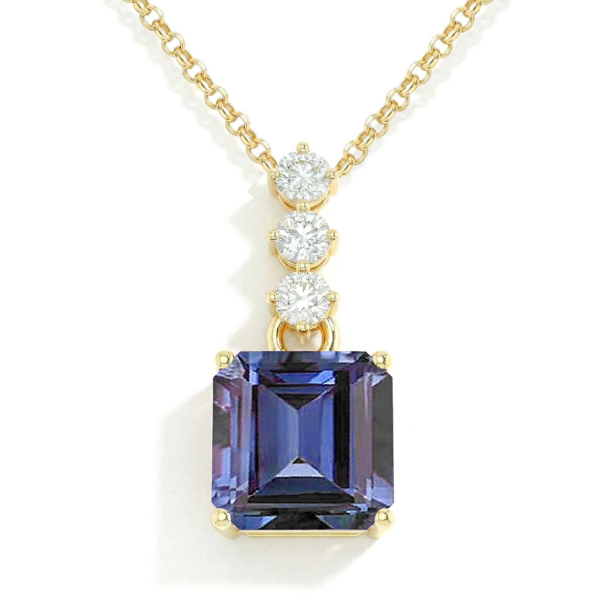 Alexandrite Octagon Solitaire Pendant Necklace in 925 Sterling Silver 8 MM 2ct