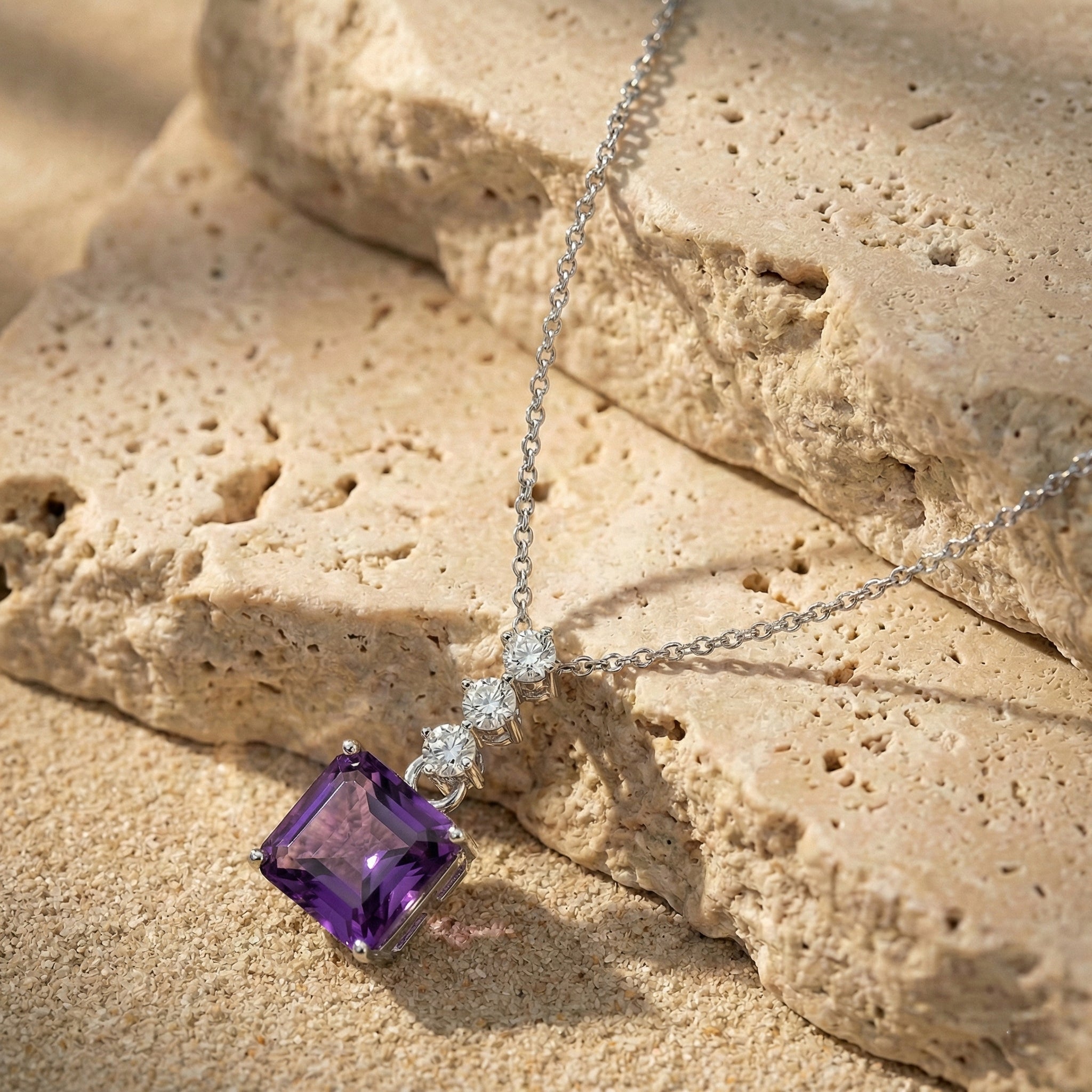 Amethyst Octagon Solitaire Pendant Necklace in 925 Sterling Silver 8 MM 2ct