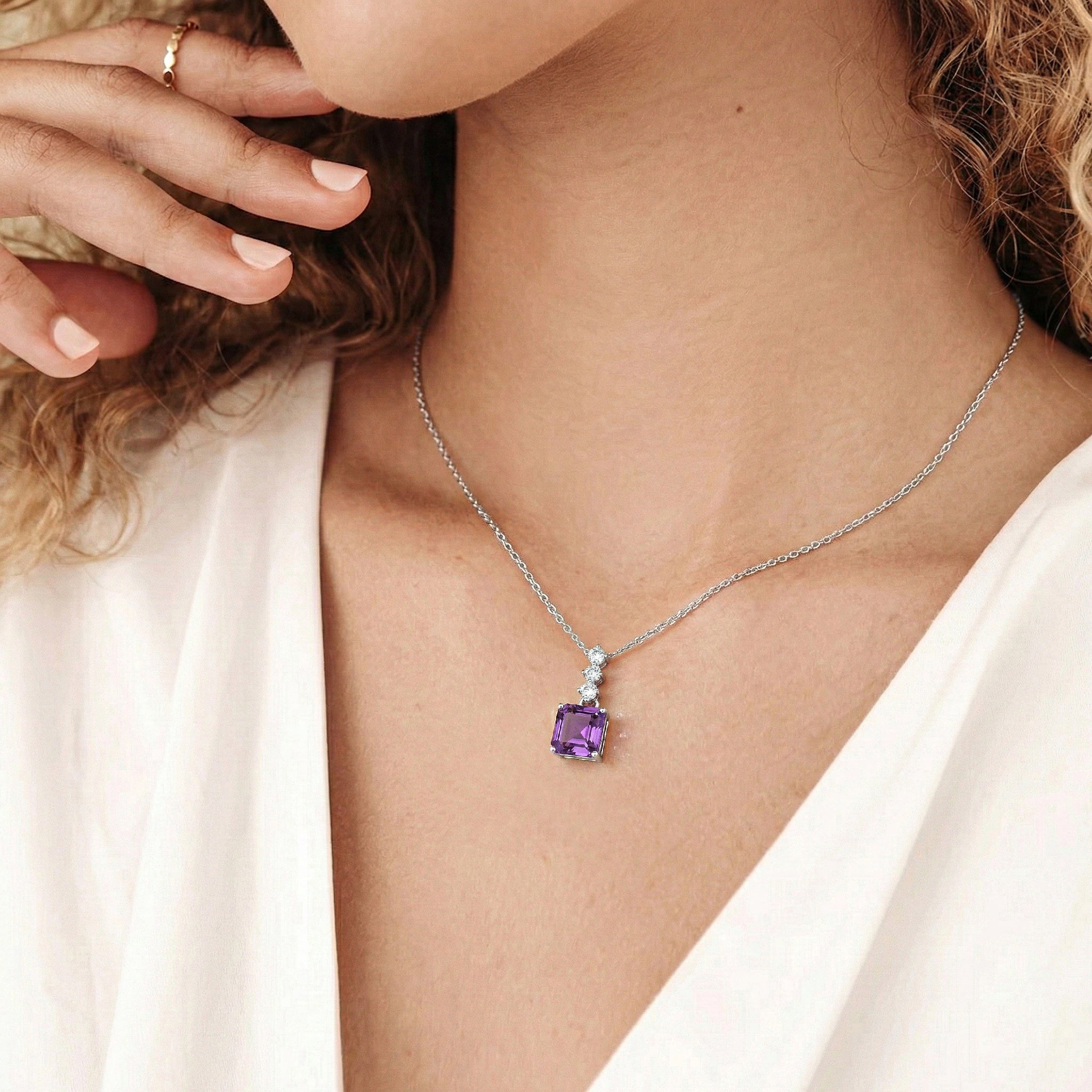 Amethyst Octagon Solitaire Pendant Necklace in 925 Sterling Silver 8 MM 2ct