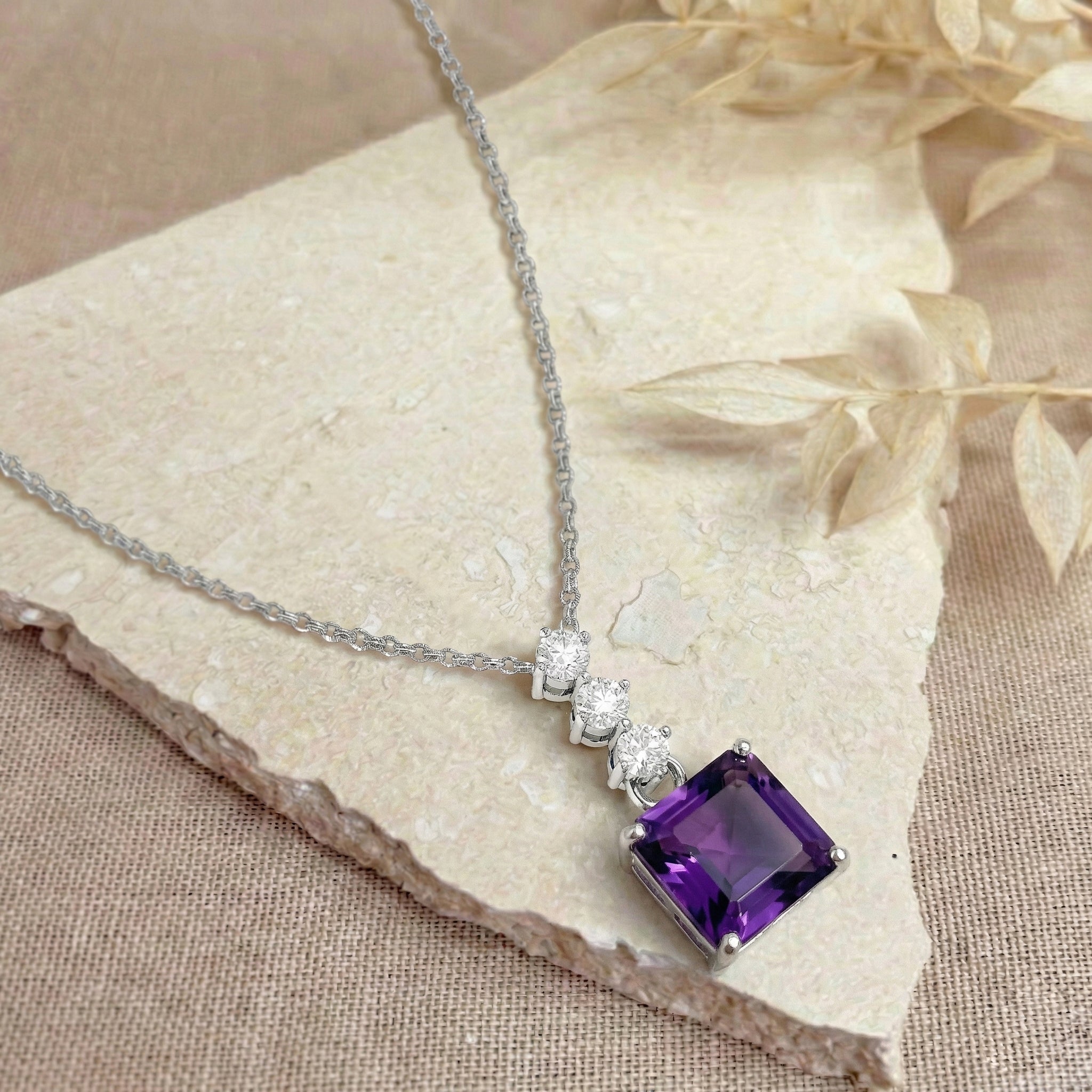 Amethyst Octagon Solitaire Pendant Necklace in 925 Sterling Silver 8 MM 2ct