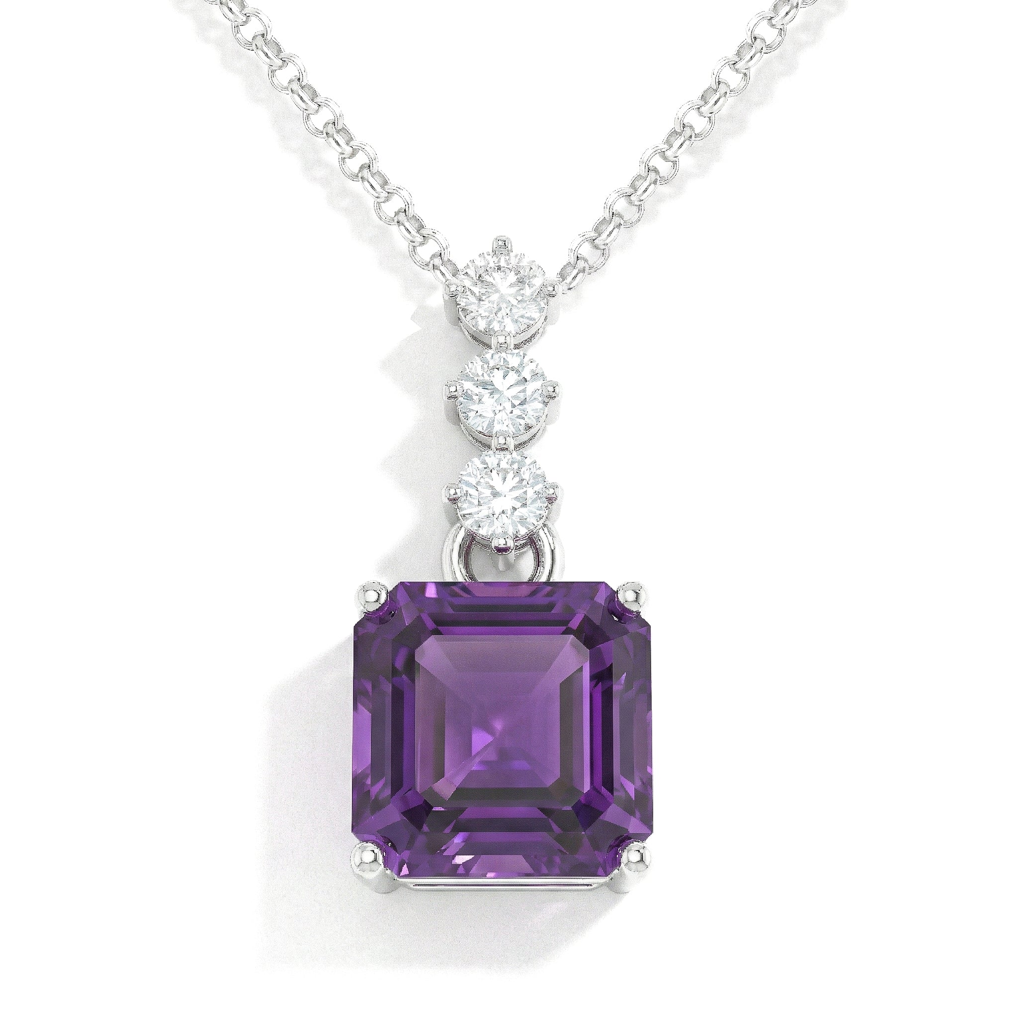 Amethyst Octagon Solitaire Pendant Necklace in 925 Sterling Silver 8 MM 2ct
