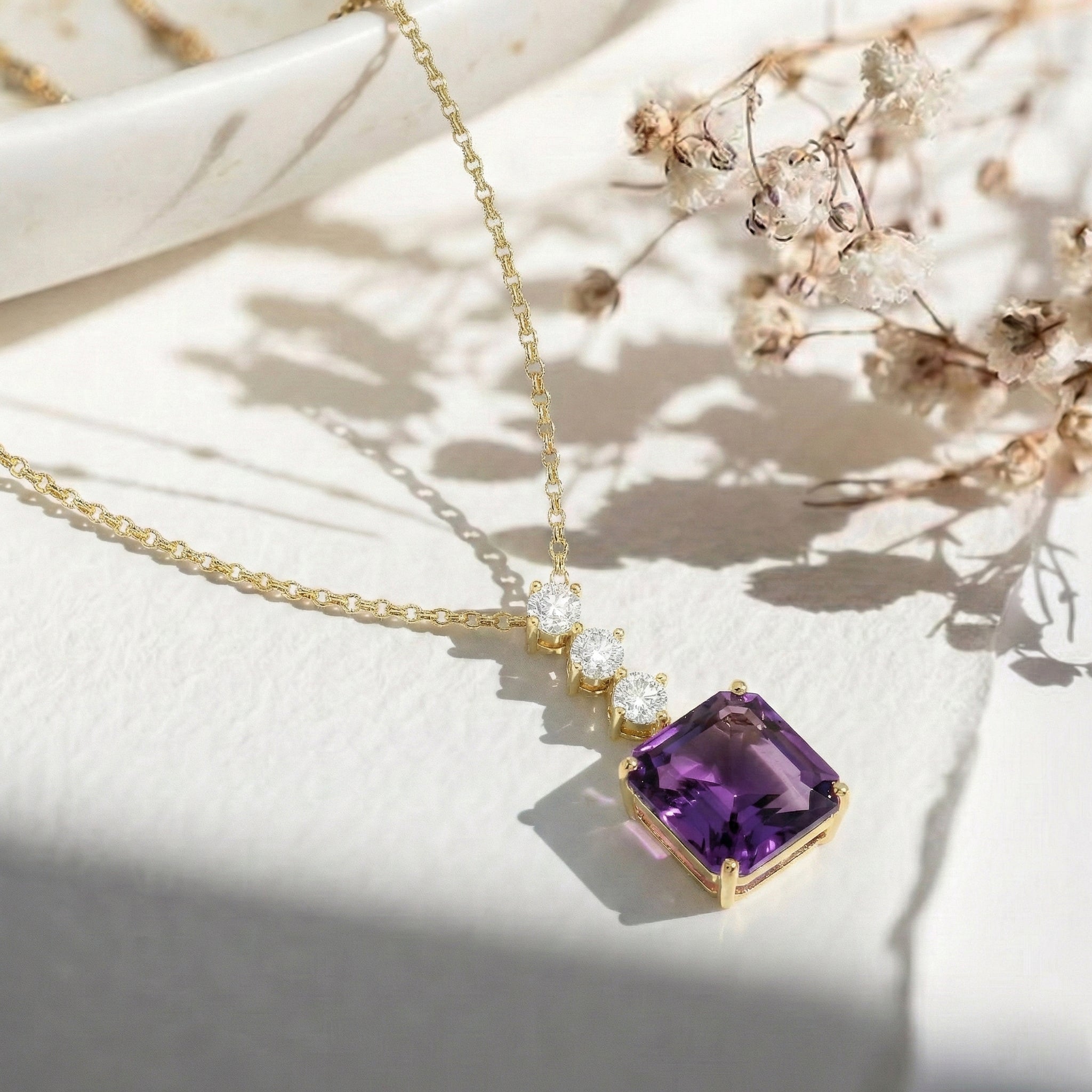 Amethyst Octagon Solitaire Pendant Necklace in 925 Sterling Silver 8 MM 2ct