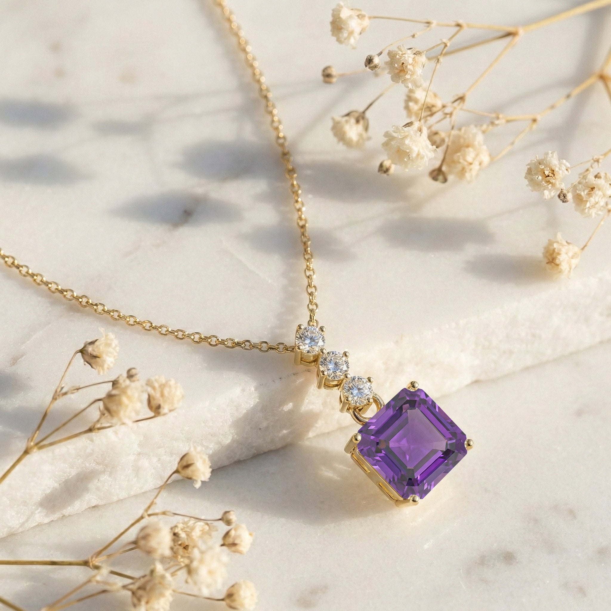 Amethyst Octagon Solitaire Pendant Necklace in 925 Sterling Silver 8 MM 2ct