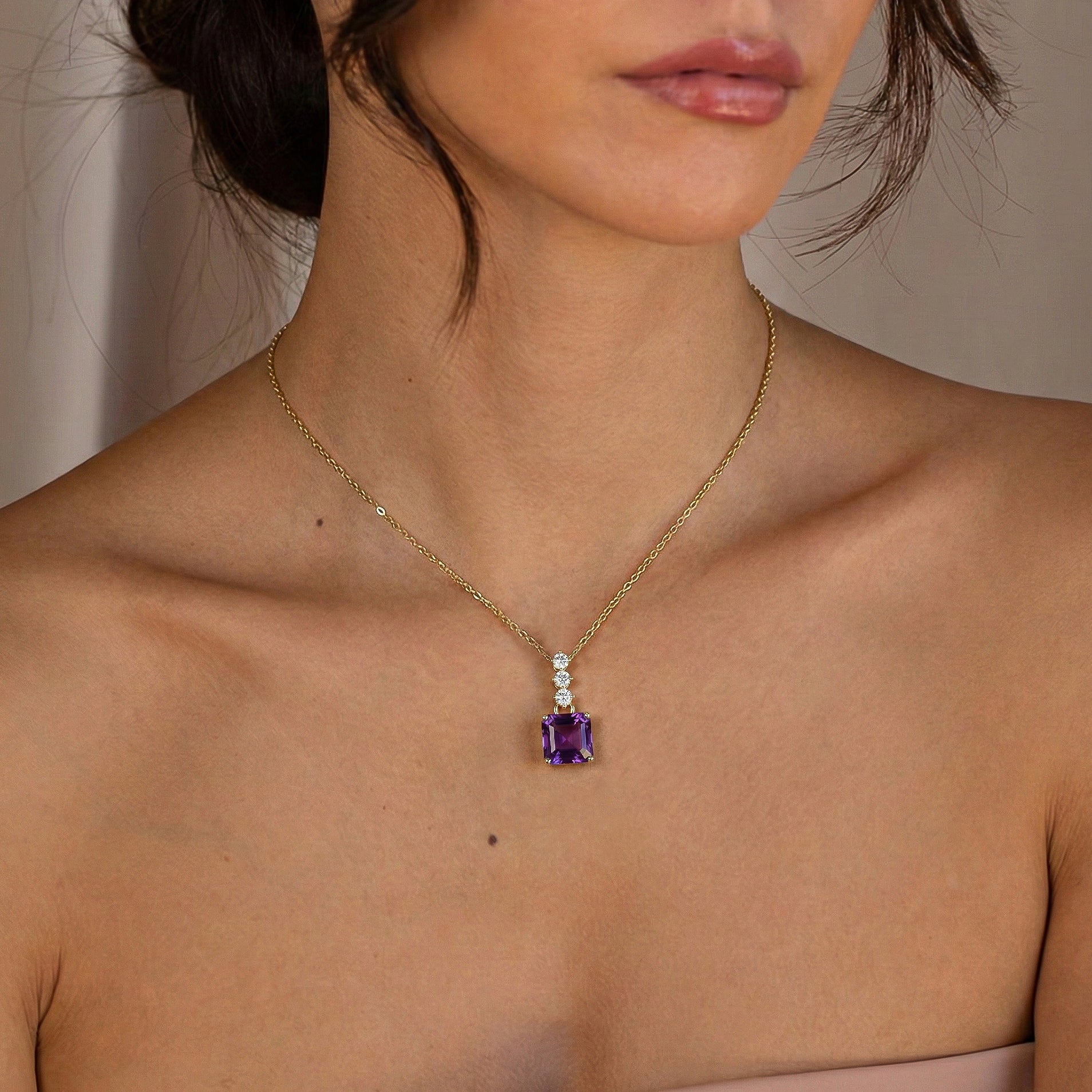 Amethyst Octagon Solitaire Pendant Necklace in 925 Sterling Silver 8 MM 2ct