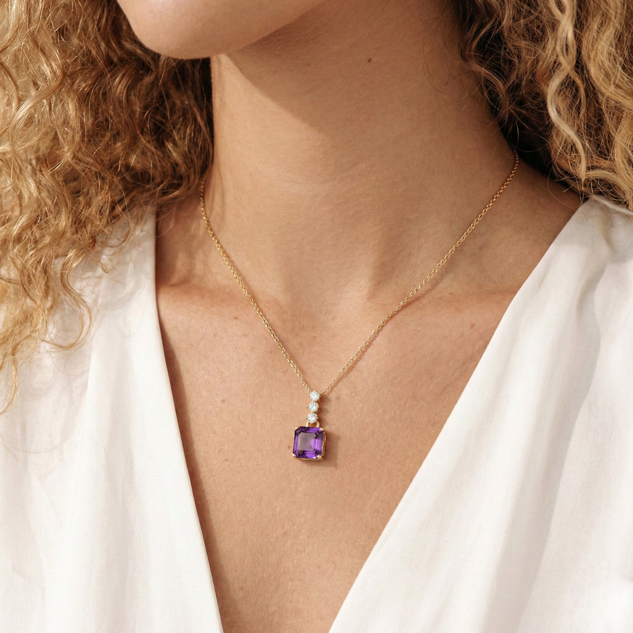 Amethyst Octagon Solitaire Pendant Necklace in 925 Sterling Silver 8 MM 2ct