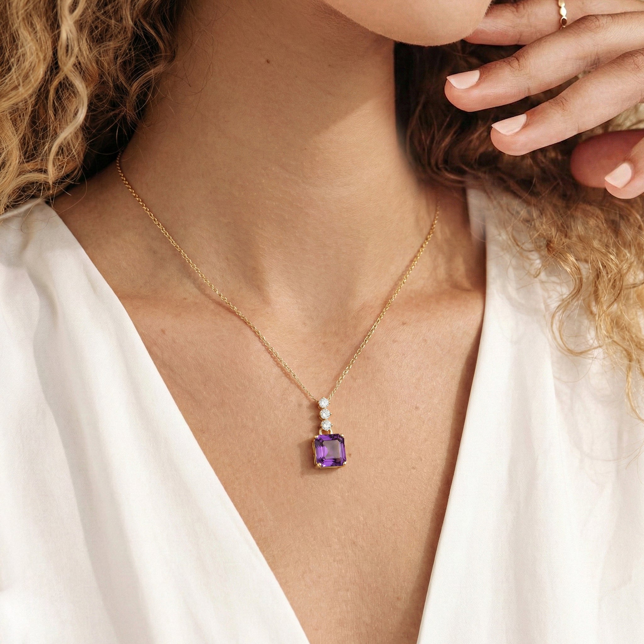 Amethyst Octagon Solitaire Pendant Necklace in 925 Sterling Silver 8 MM 2ct