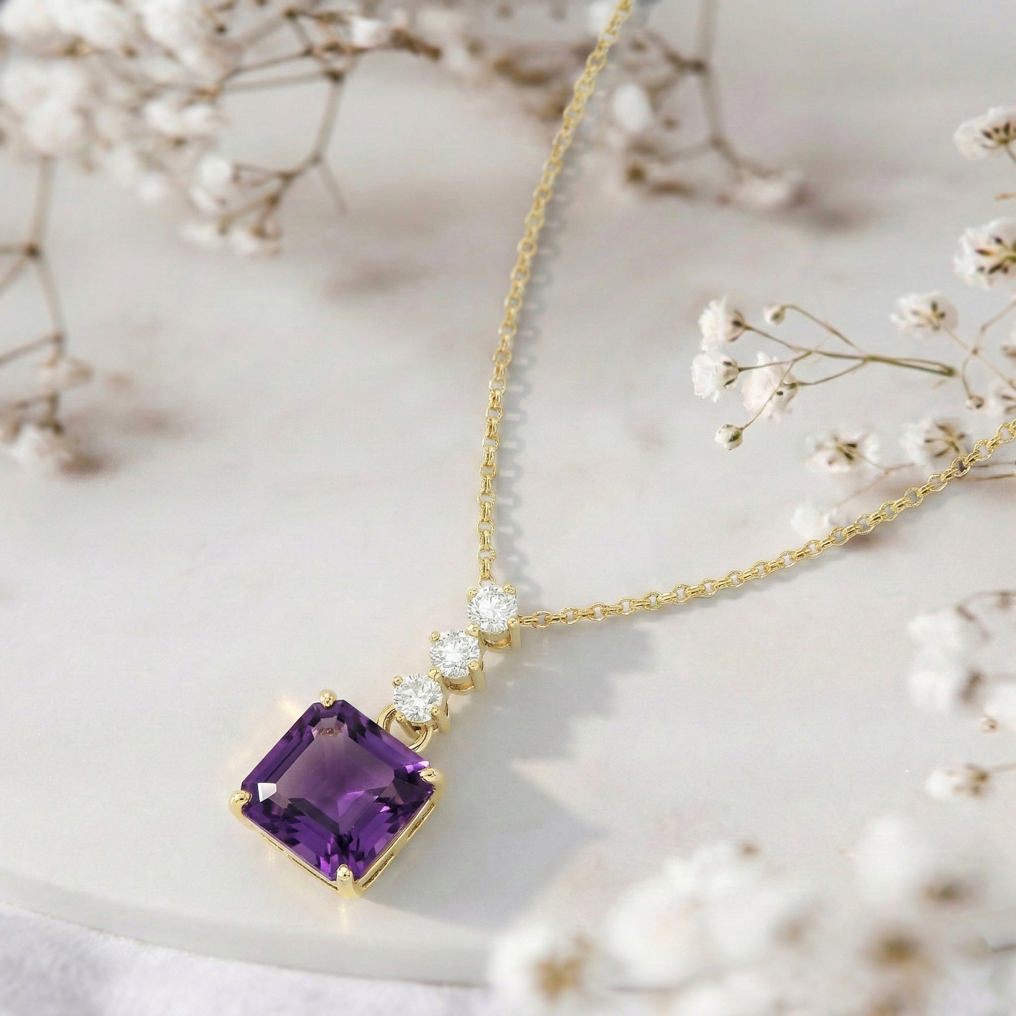 Amethyst Octagon Solitaire Pendant Necklace in 925 Sterling Silver 8 MM 2ct