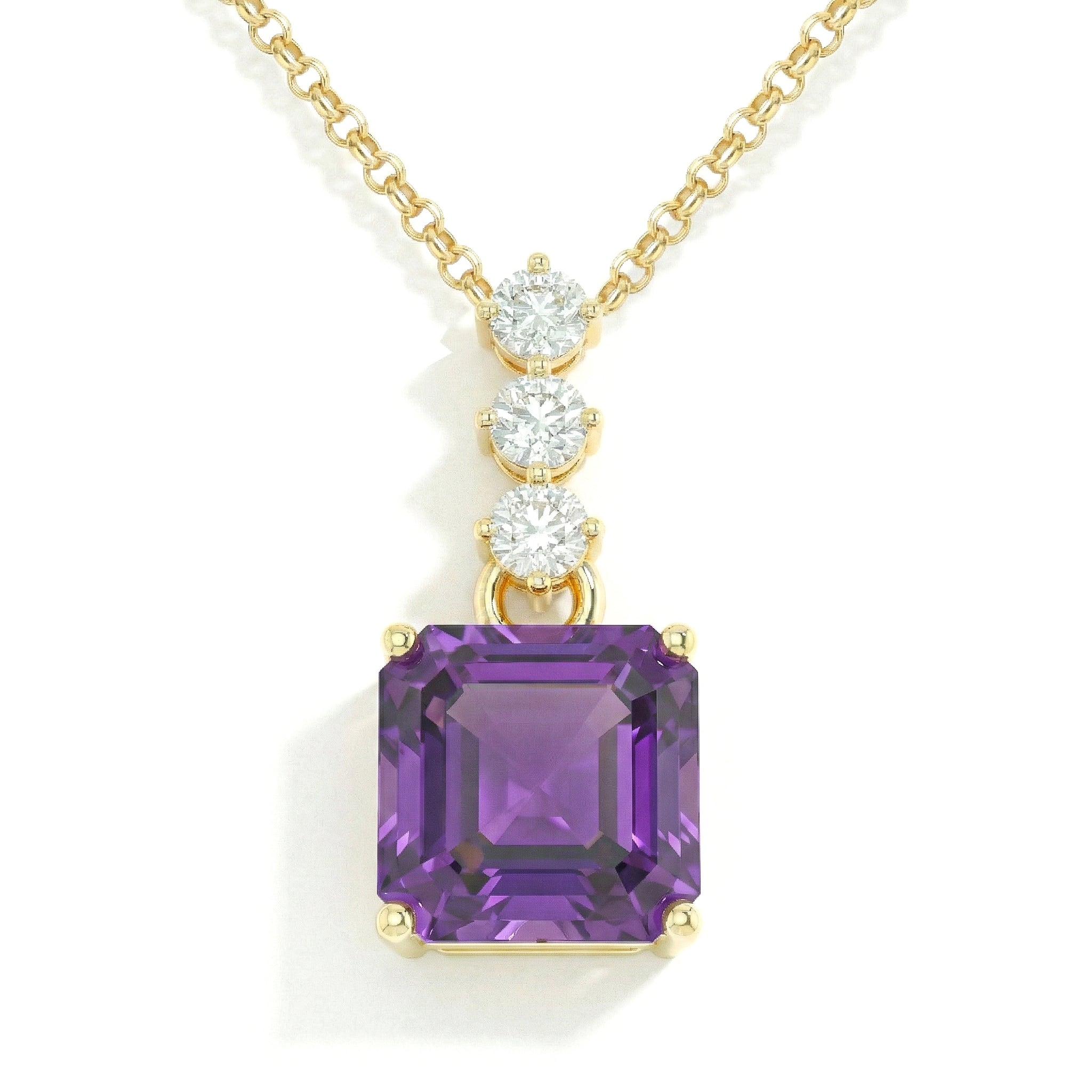 Amethyst Octagon Solitaire Pendant Necklace in 925 Sterling Silver 8 MM 2ct