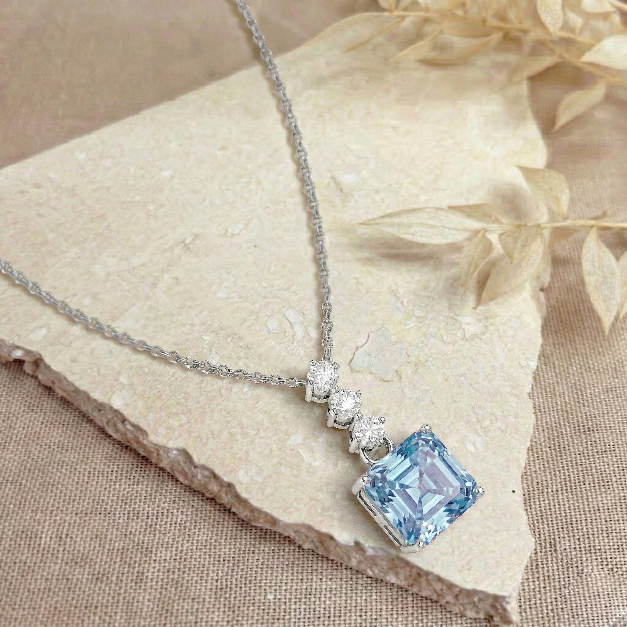 Aquamarine Octagon Solitaire Pendant Necklace in 925 Sterling Silver 8 MM 2ct