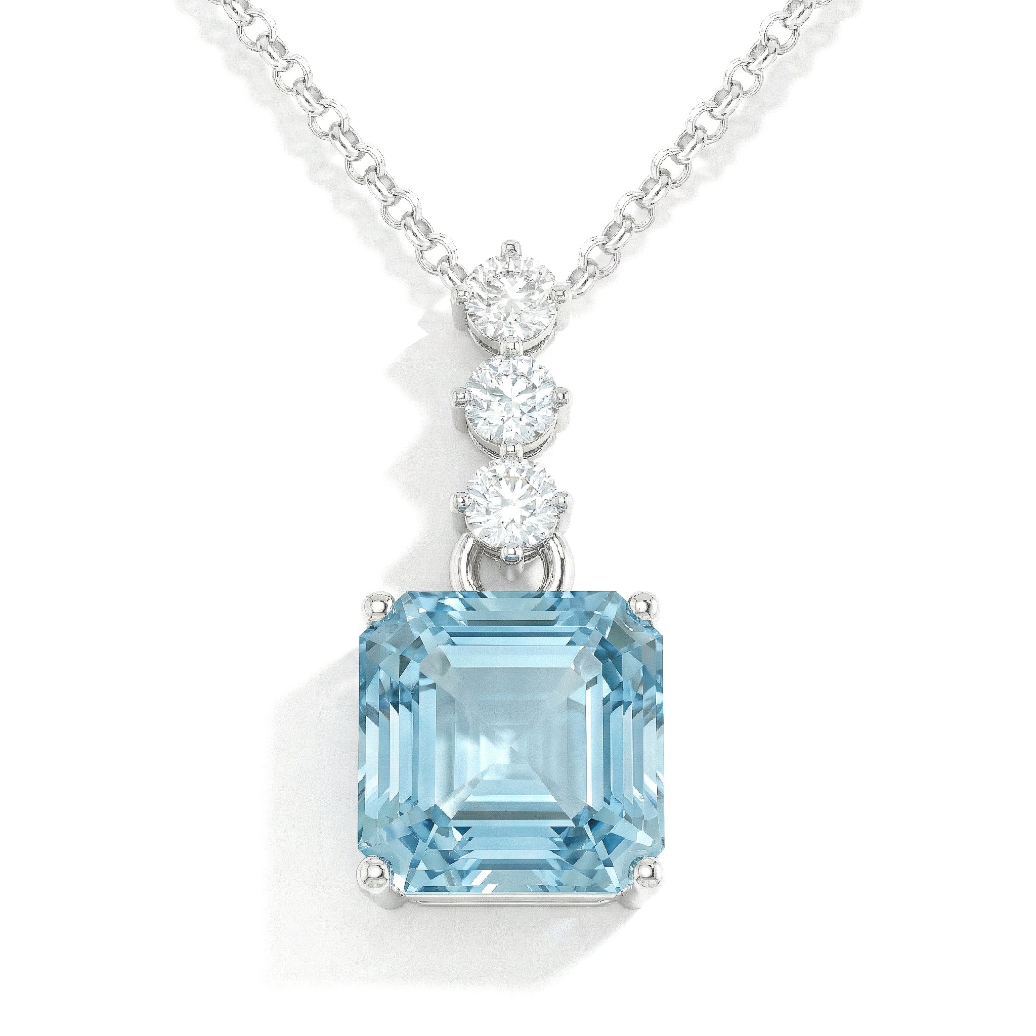 Aquamarine Octagon Solitaire Pendant Necklace in 925 Sterling Silver 8 MM 2ct