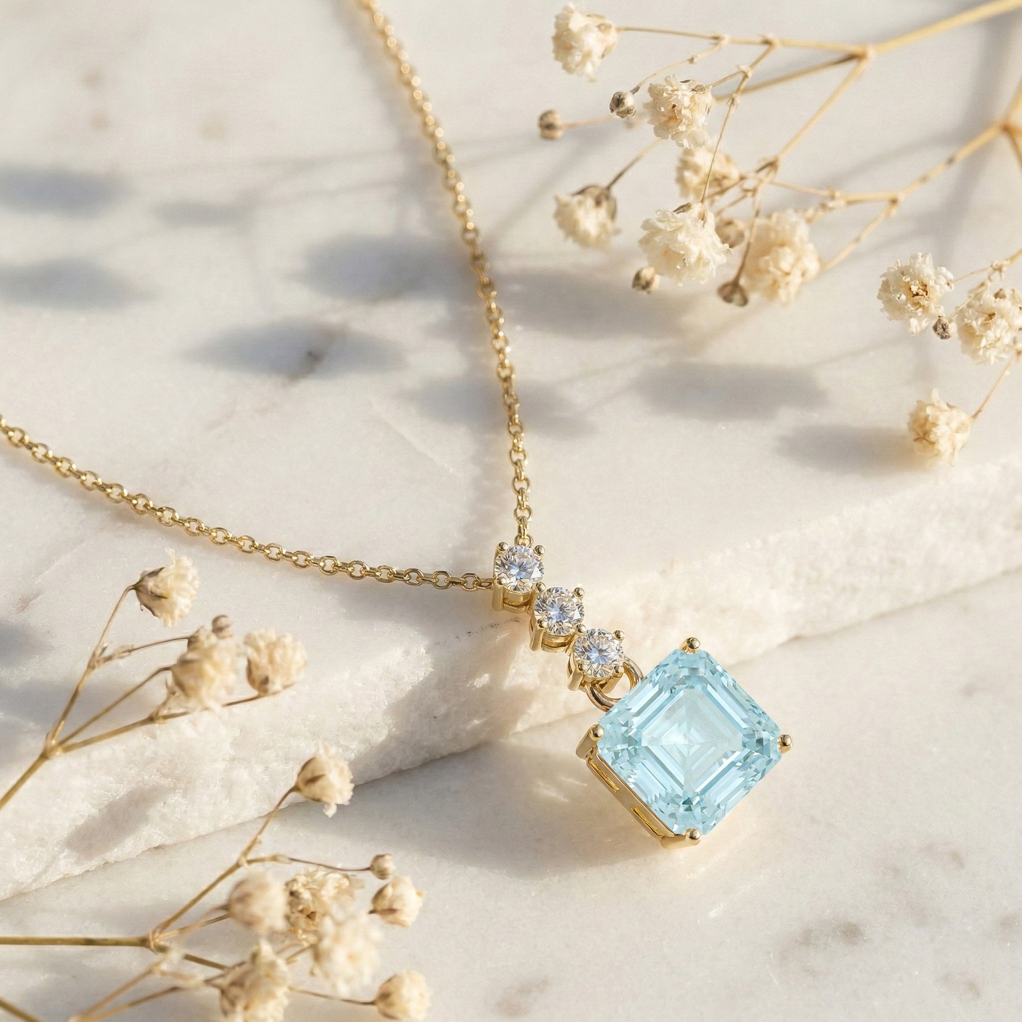 Aquamarine Octagon Solitaire Pendant Necklace in 925 Sterling Silver 8 MM 2ct