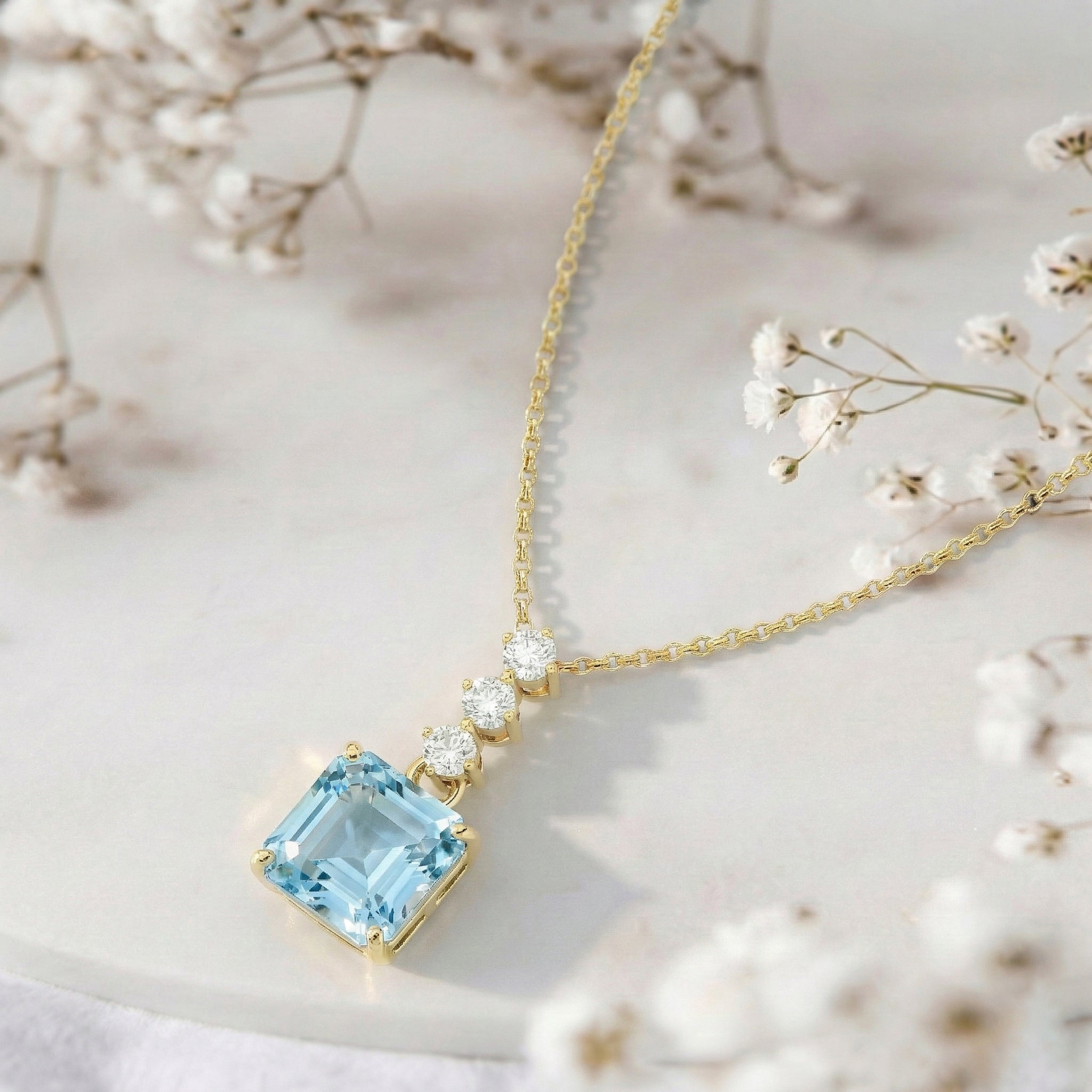 Aquamarine Octagon Solitaire Pendant Necklace in 925 Sterling Silver 8 MM 2ct