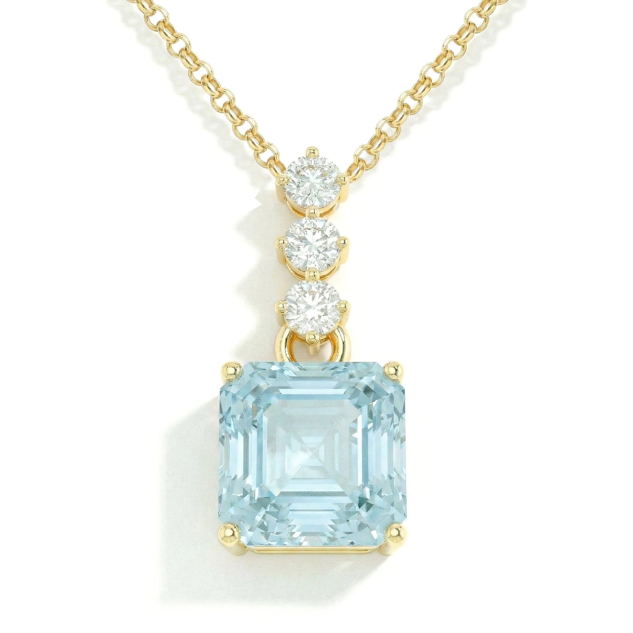 Aquamarine Octagon Solitaire Pendant Necklace in 925 Sterling Silver 8 MM 2ct