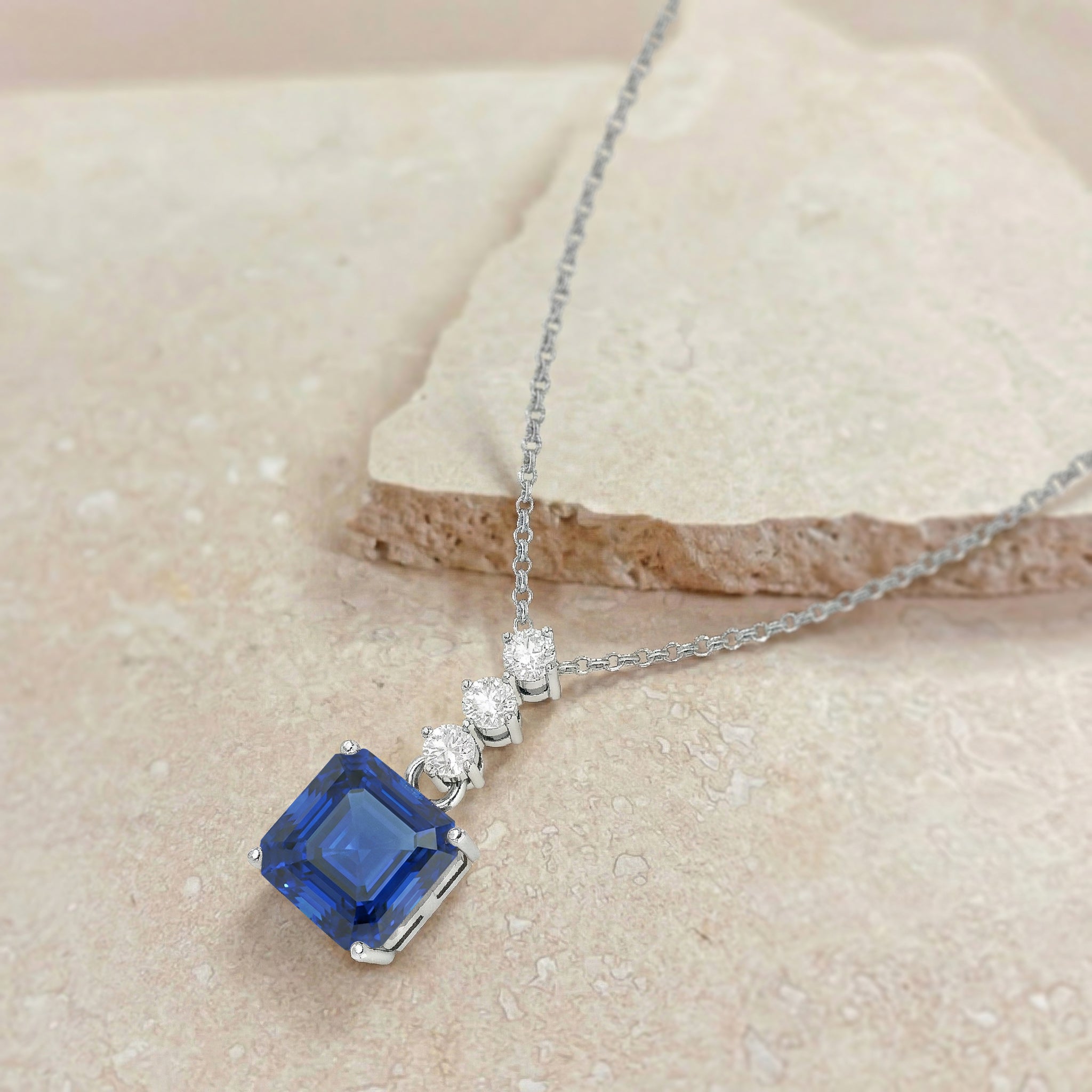 Blue Sapphire Octagon Solitaire Pendant Necklace in 925 Sterling Silver 8 MM 2ct